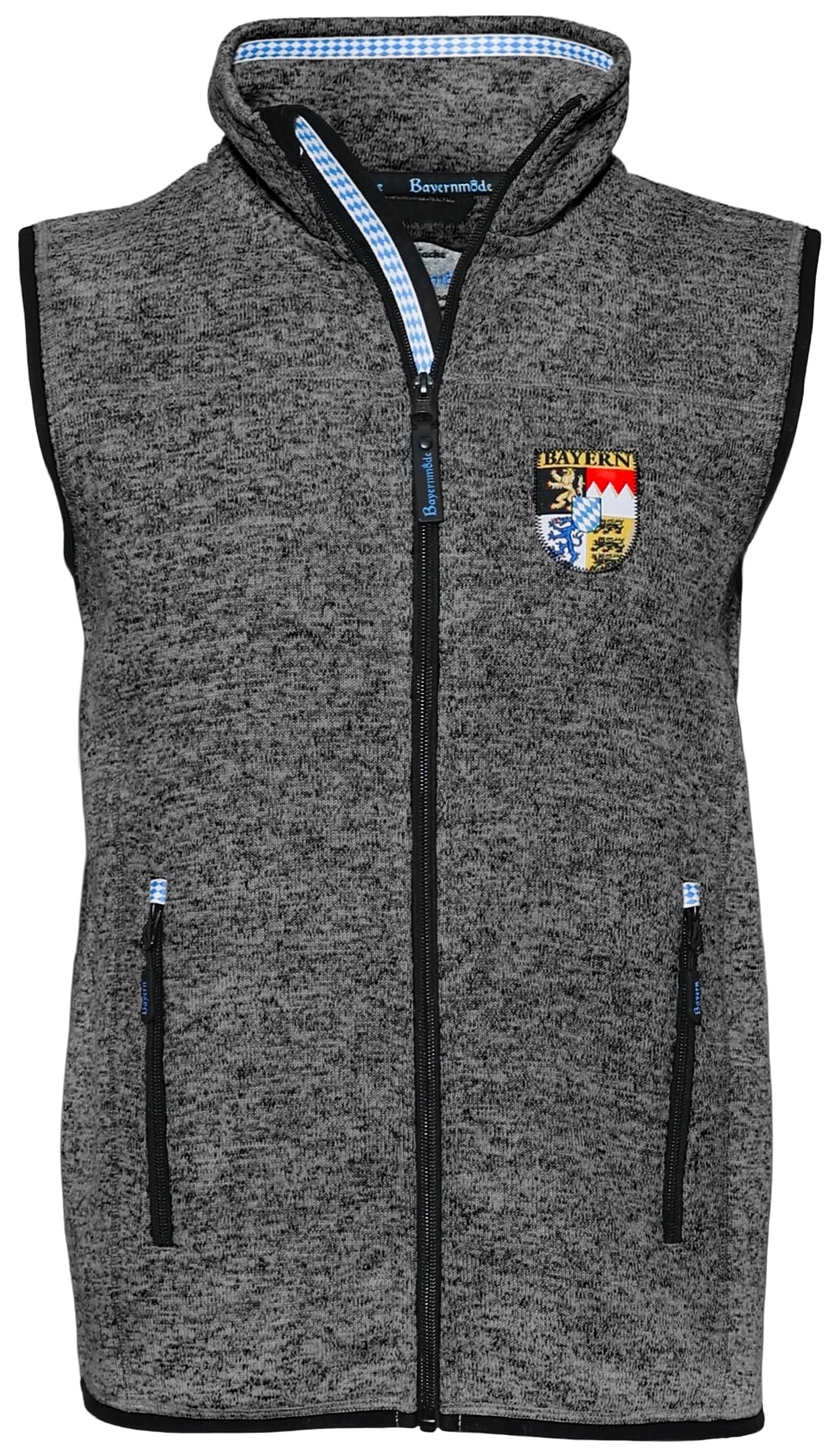 Herren Bayern Kultgilet – Original Strickfleece Gilet mit Bayern Wappen Stickerei & Applikationen, warmem Innenfleece – ideal fürs Oktoberfest & Wandern, Hellgrau