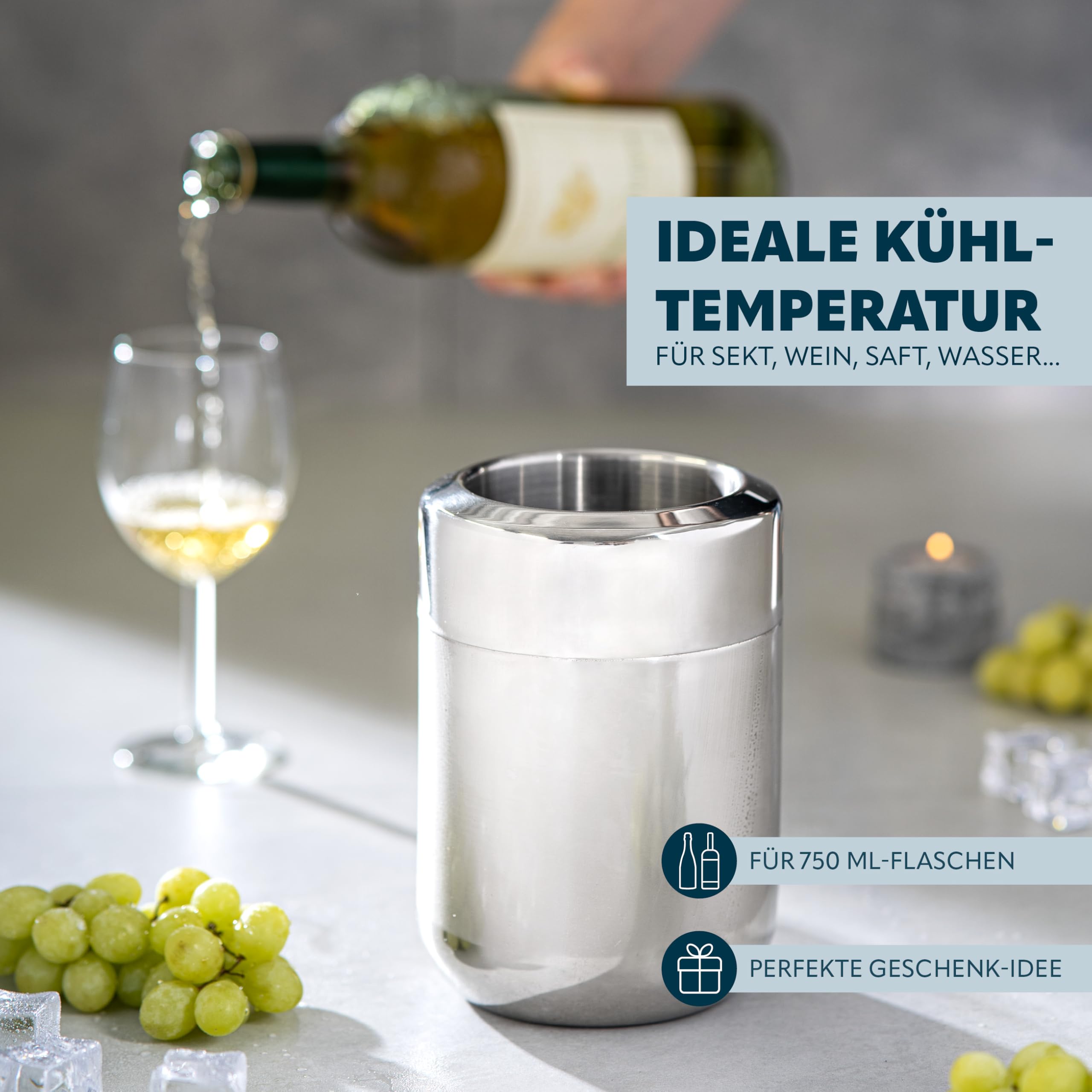 bremermann Edelstahl-Flaschenkühler mit Kühlakkus, Kühler für 750 ml-Flaschen, rund