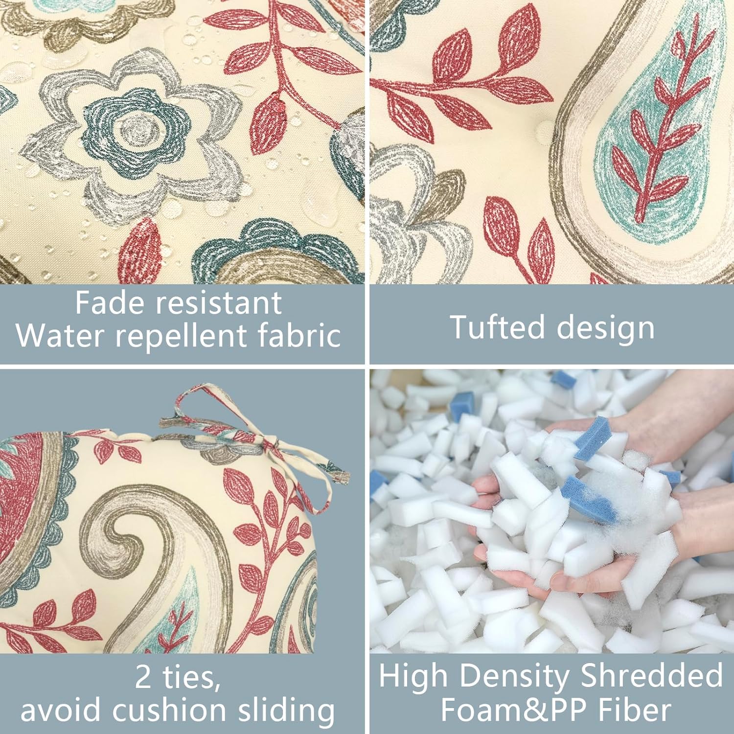 LVTXIII Outdoor/Indoor Tufted Seat Cushion, Decorative Wicker Chair Pads All Weather Seat Cushion Sets for Patio Garden Home Office Furniture, 19"x19"x4", Round Back, Pack of 2, Paisley Vintage