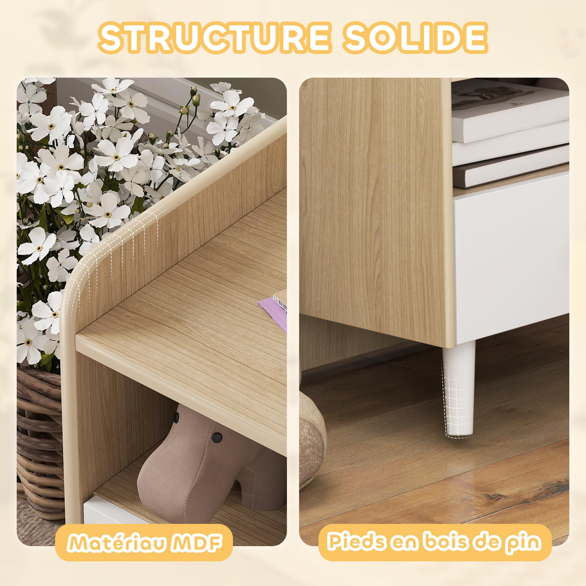 AIYAPLAY Table de Chevet Enfant Table de Nuit Enfant avec tiroir et Niche, Petite Table d'appoint en Bois pour Chambre d'enfant, 40L x 32,5l x 40H cm, Blanc