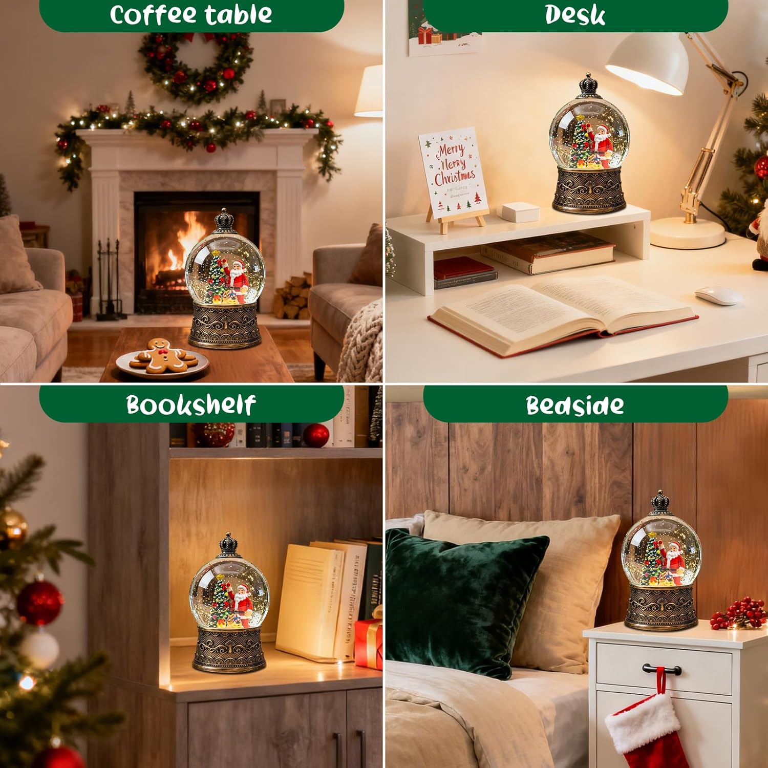 Christmas Snow Globes Lantern, Santa Claus and Gifts Christmas Decorations Indoor, 6H Timer Battery & USB Powered Light Up Musical Snow Globes for Kids Women Adults Gift Thanksgiving Home Decor - Image 6