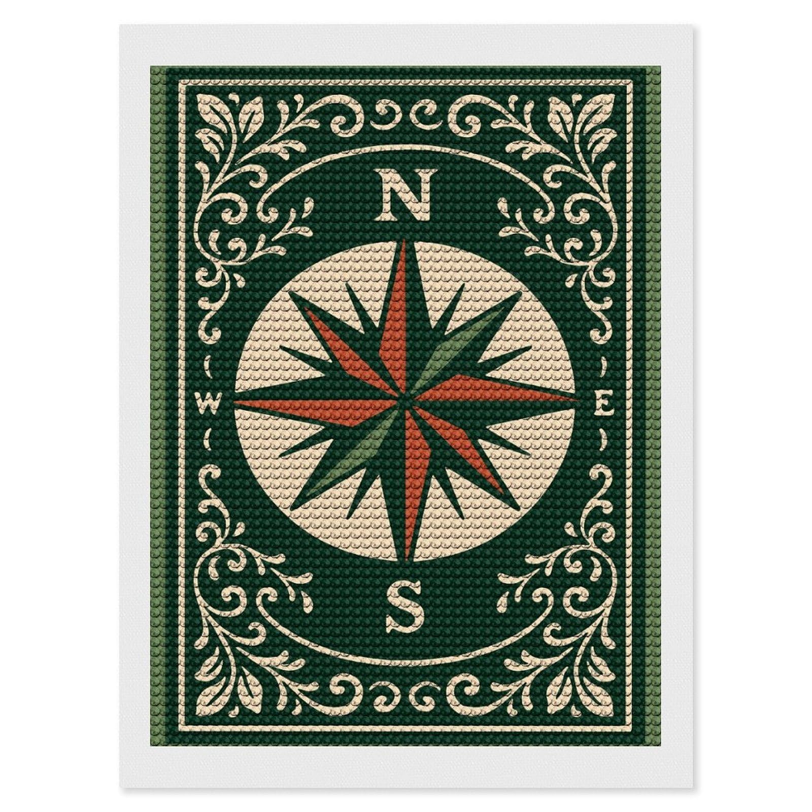 Junmoney Vintage Compass Rose Illustration Diamond Painting Canvas Set 12"x16", for Beginners, Complete Accessories, Christmas Gift, Modern Decor