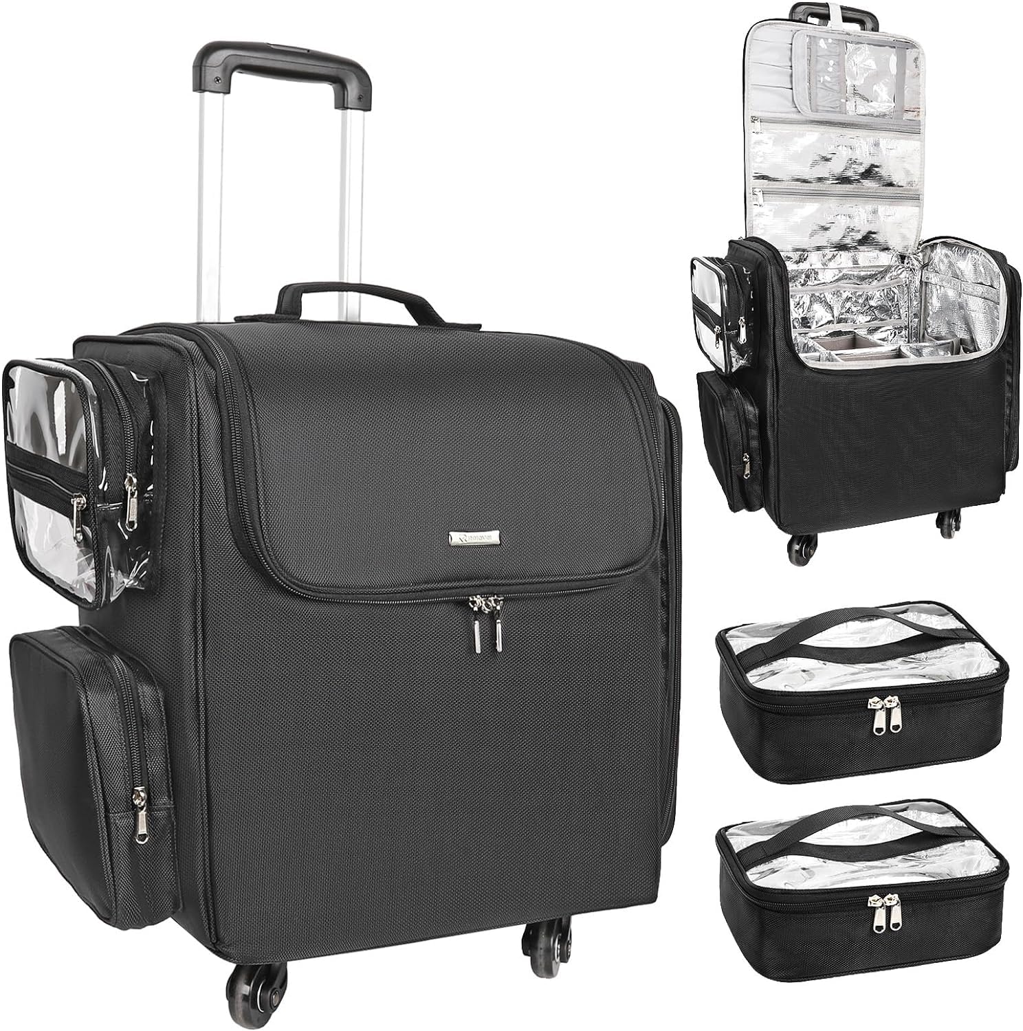 Rolling Kosmetikkoffer, Friseur Reisetasche mit 4 Rädern, Wärmedämmung volle Schicht, justierbare Teiler, Haar Werkzeuge und Kosmetik Speicher Organizer Trolley Koffer Make-up Warenkorb