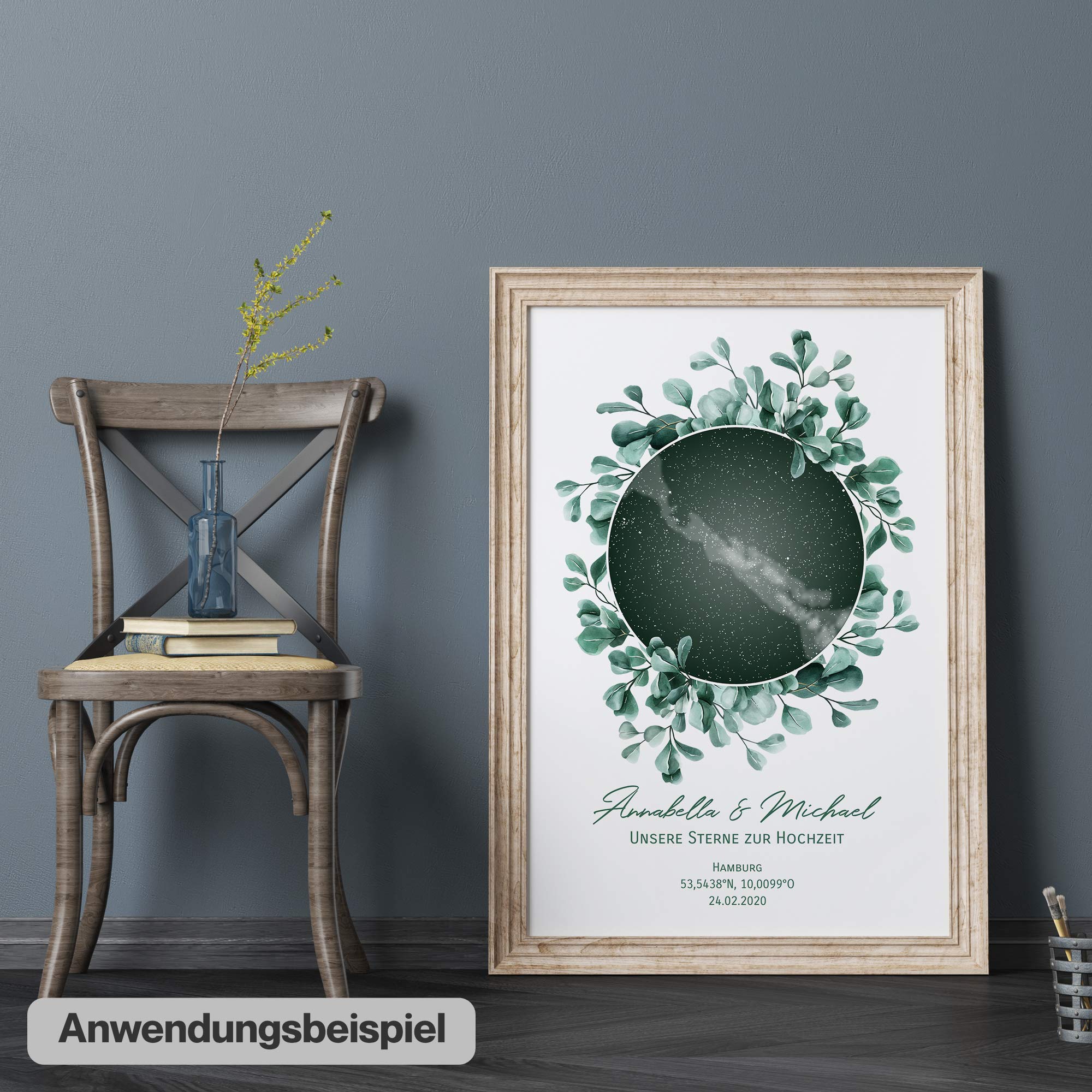 WUNDERLAND EDITION Personalisierte Sternenkarte als Poster - Der astronomisch korrekte Sternenhimmel von Ihrem Wunschdatum mit Wunschtext, 50 x 70 cm - Das personalisierte Geschenk