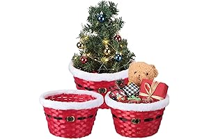3 Pcs Empty Christmas Bamboo Basket Red Santa Belt Round Basket Santa Storage Basket