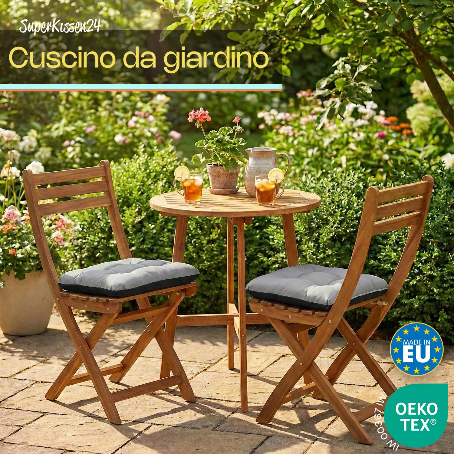 SuperKissen24. Set di 4 Cuscini per Sedie - Cuscino 45x45 cm da Esterno ed Interno Comoda Seduta Impermeabile per Mobili e Arredamento da Giardino, per Pavimento - Exotic