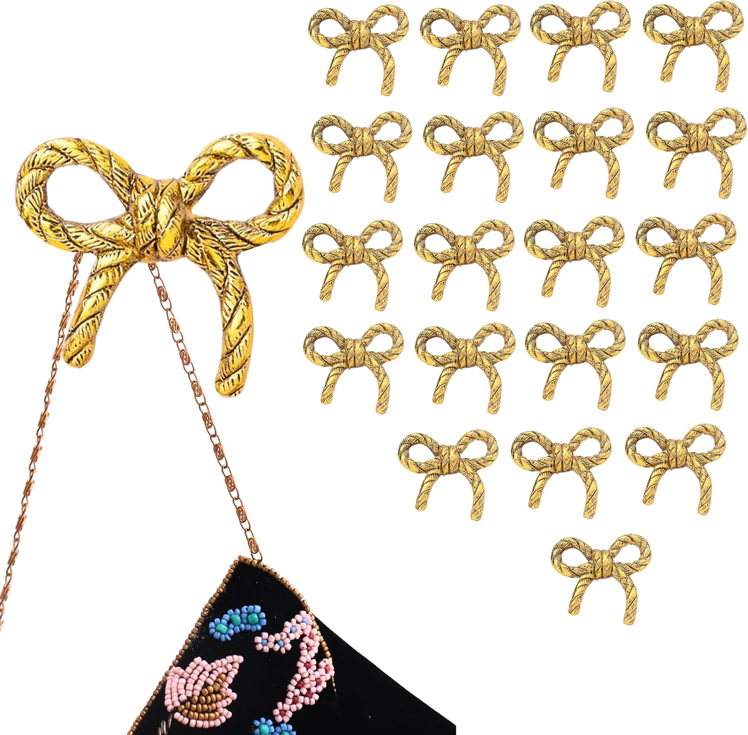Indian Shelf 20 Metal Gold Decorative Bow Wall Hooks Nursery Kids Tie Coat Rack Robe Wall Mount Vintage Coat Hooks for Hanging Coats, Tie, Towels, Bags, Purse & More