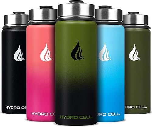 Miniatura 129 de HYDRO CELL Botella de agua aislada de acero inoxidable con pajilla, para bebidas frías y calientes, frasco de vacío de metal con tapa de rosca y