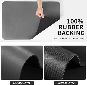 HotLive Dish Drying Mat for Kitchen Counter, Heat Resistant Drainer Mats with Non-slip Rubber Backed, Hide Stain Kitchen Super Absorbent Draining Mat, Easy to Clean Dish Rack Pad, Dark Grey 16x18