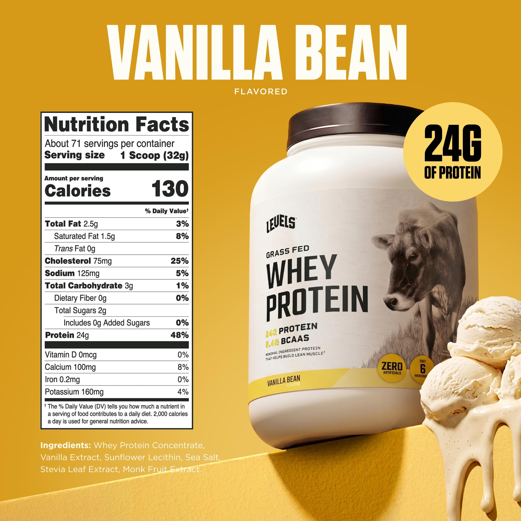 Levels Whey Protein Powder, No Artificial Ingredients, Vanilla Bean, 5LB — Amazon image 3