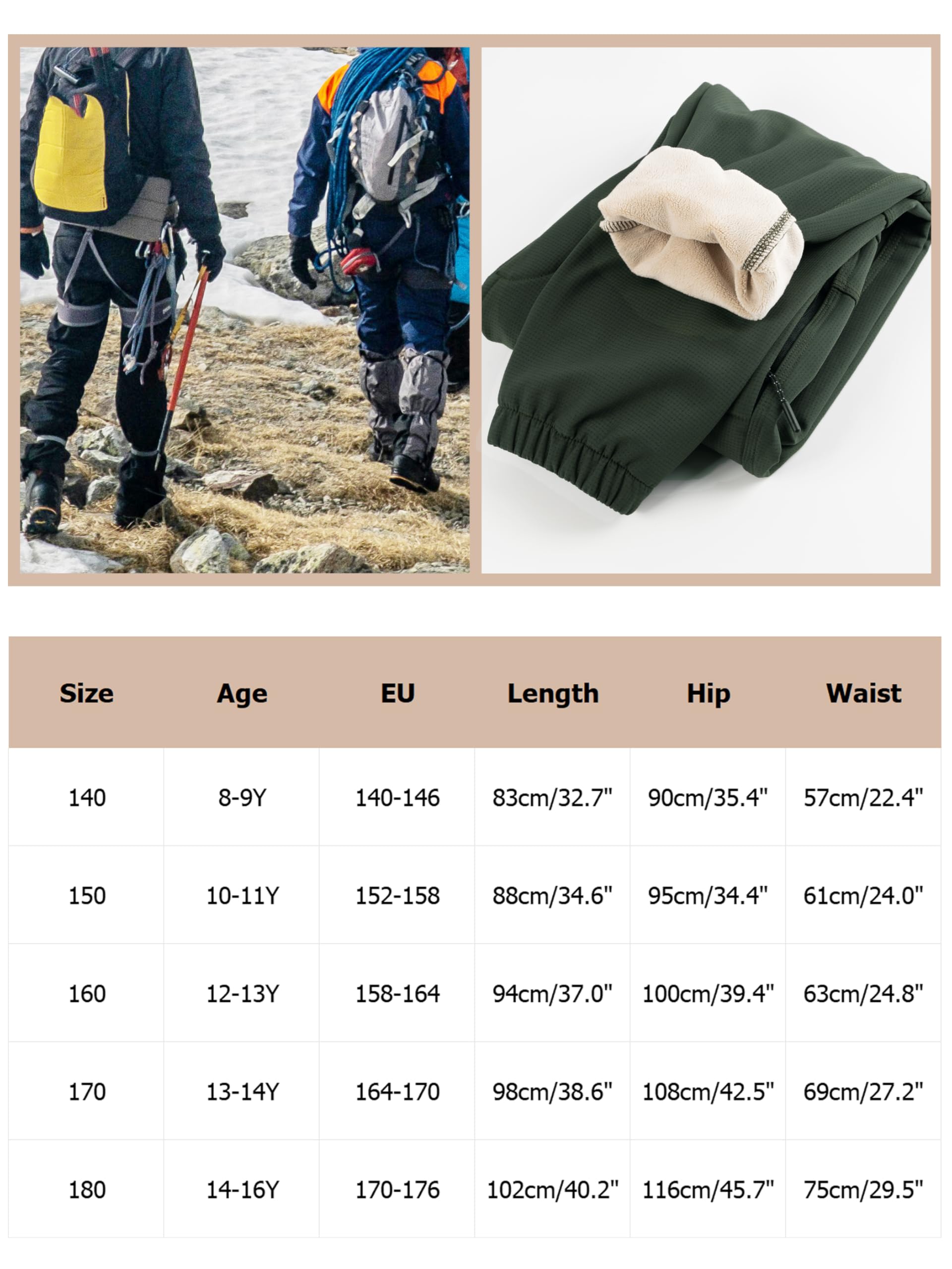 CAMLAKEE Pantalones de senderismo impermeables para niños, pantalones térmicos, pantalones de softshell para niños