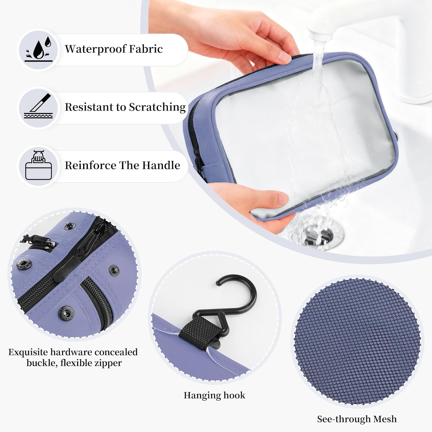 4-Piece Travel Toiletry Bag Set, Hanging Toiletry Bag Premium Faux Leather, Toiletry Bag for Women & Men, Travel Essentials Makeup Bag Water-resistant, Bluish Purple - Image 6