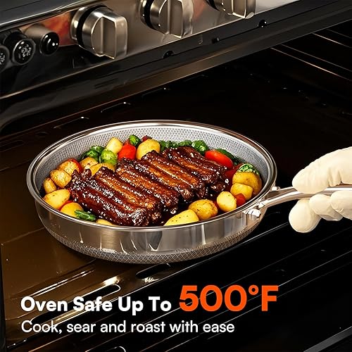 Miniatura 6 de Sartenes antiadherentes con tapa, sartenes híbridas de 12 pulgadas antiadherentes, sartenes de acero inoxidable antiadherentes, aptas para