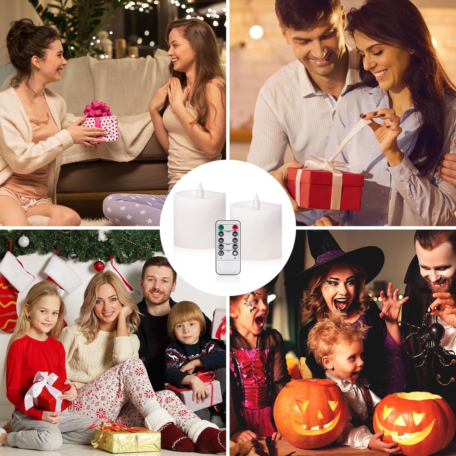 Flickering Flameless Candles Battery Operated with Remote Timer - Realistic 3D Moving Flame Candles, 600+ Hours Long-Lasting White LED Wax Candles for Wedding Home Decor, 3x3 Inch Set of 2