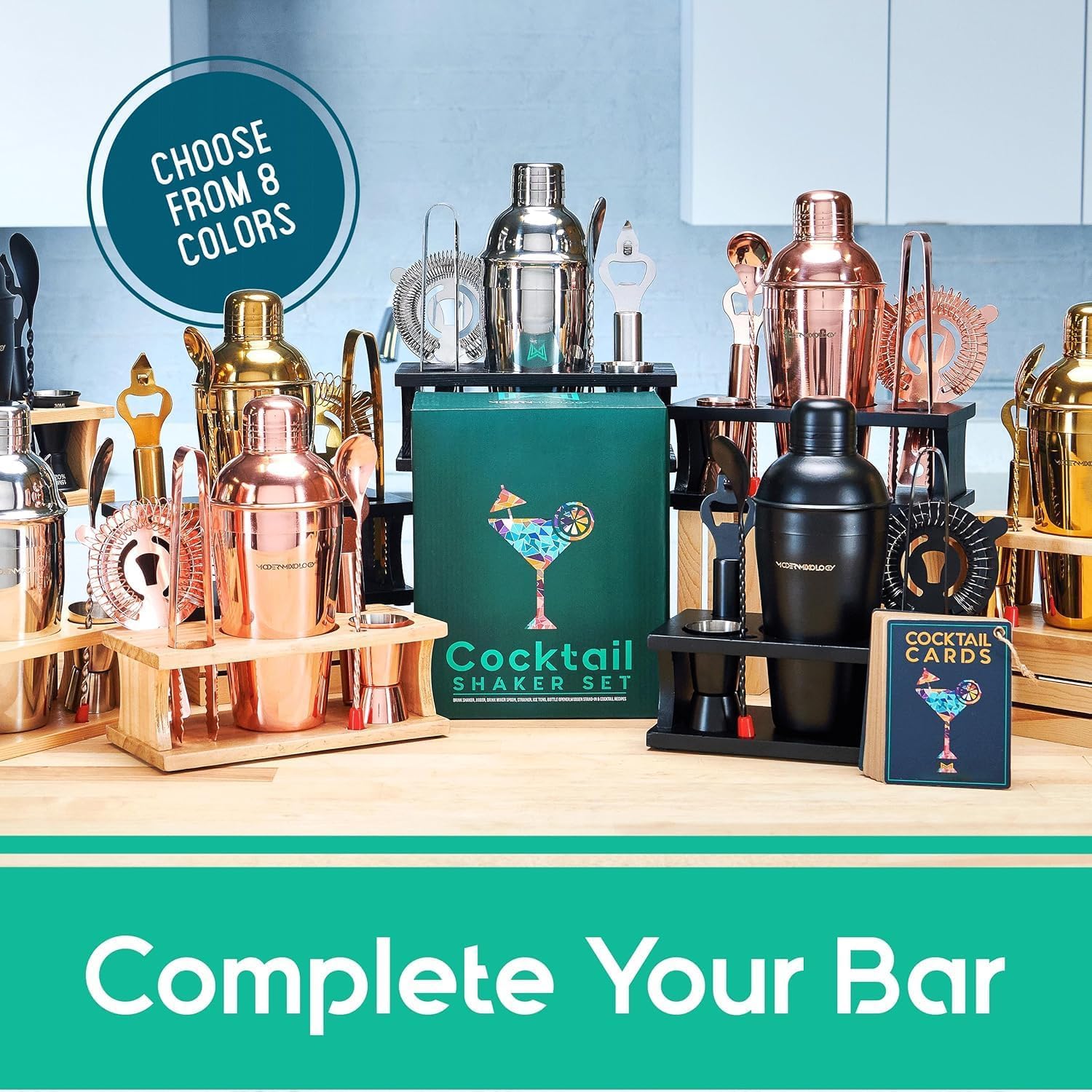Kit de camarero, juego de coctelera con barra de soporte, juego de barra de herramientas para mezclar bebidas, kit de camarero en casa, accesorios de carrito de bar de 8 piezas