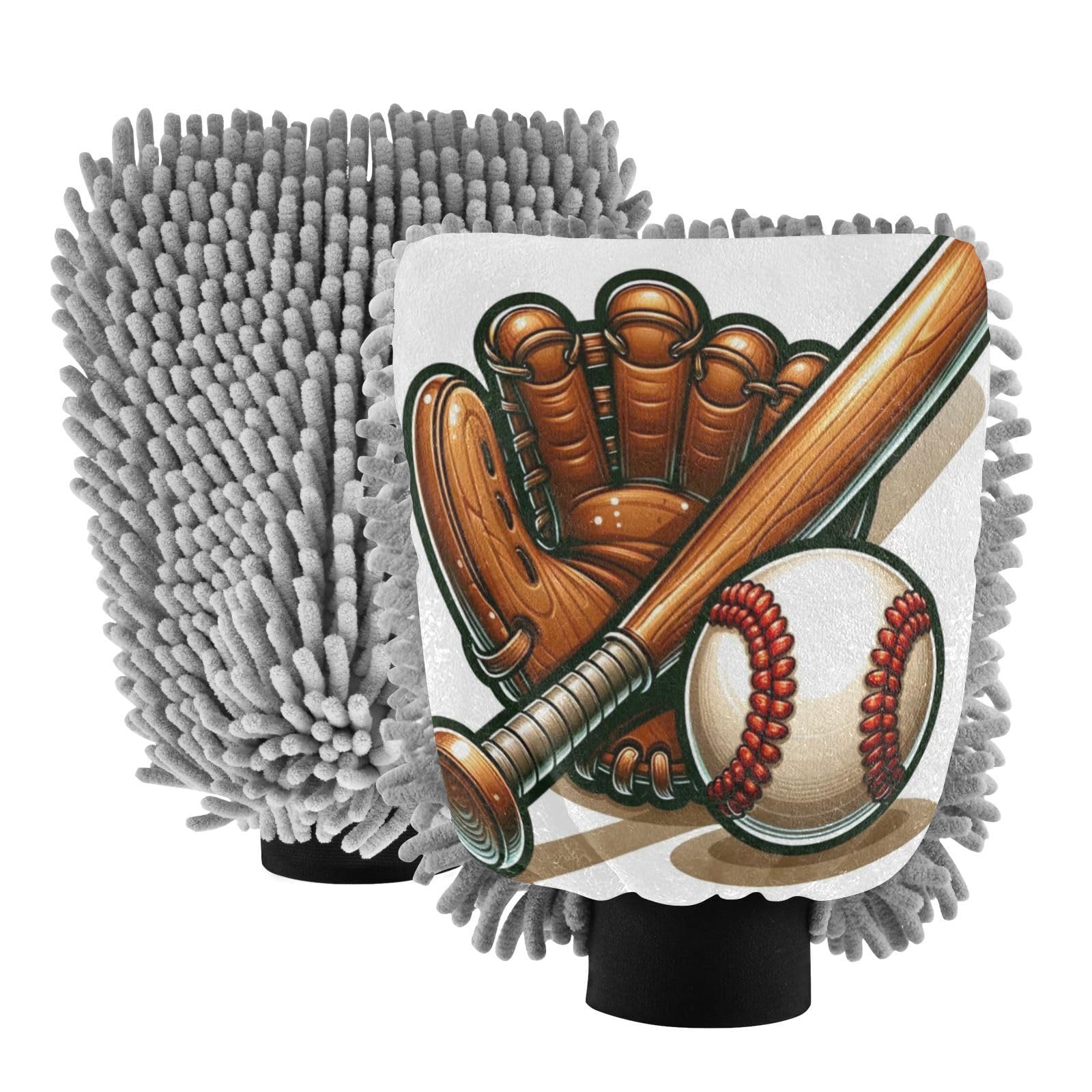 ALAZA Baseball Bat Glove Car Wash Mitt Scratch Free, 2 Pack Absorbent Microfiber/Chenille Washing & Drying Mitts, L