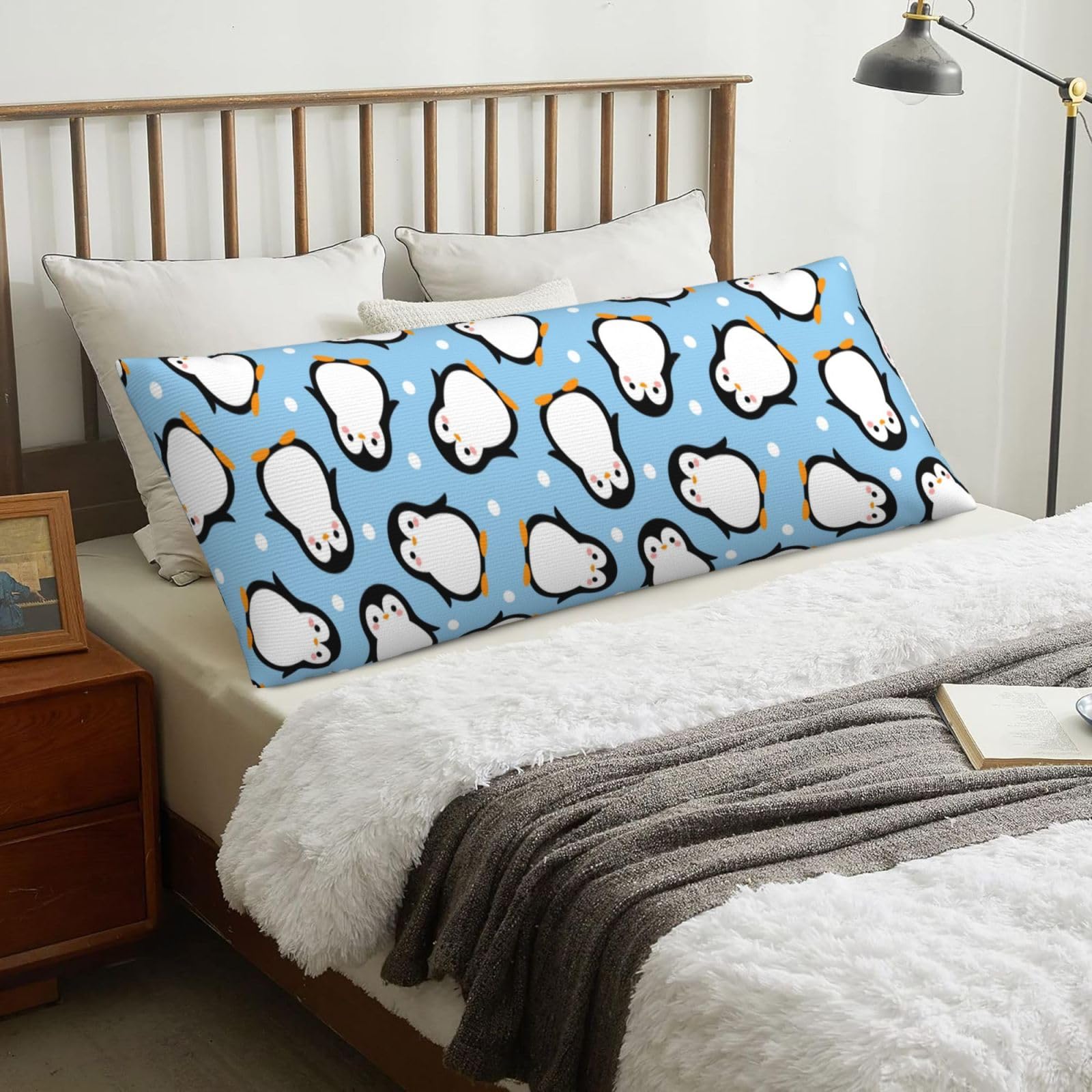 Penguin Fluffy Winter Fluffy, Body Pillow Cover with Zipper,Long Body Pillowcase 20 x 60 in