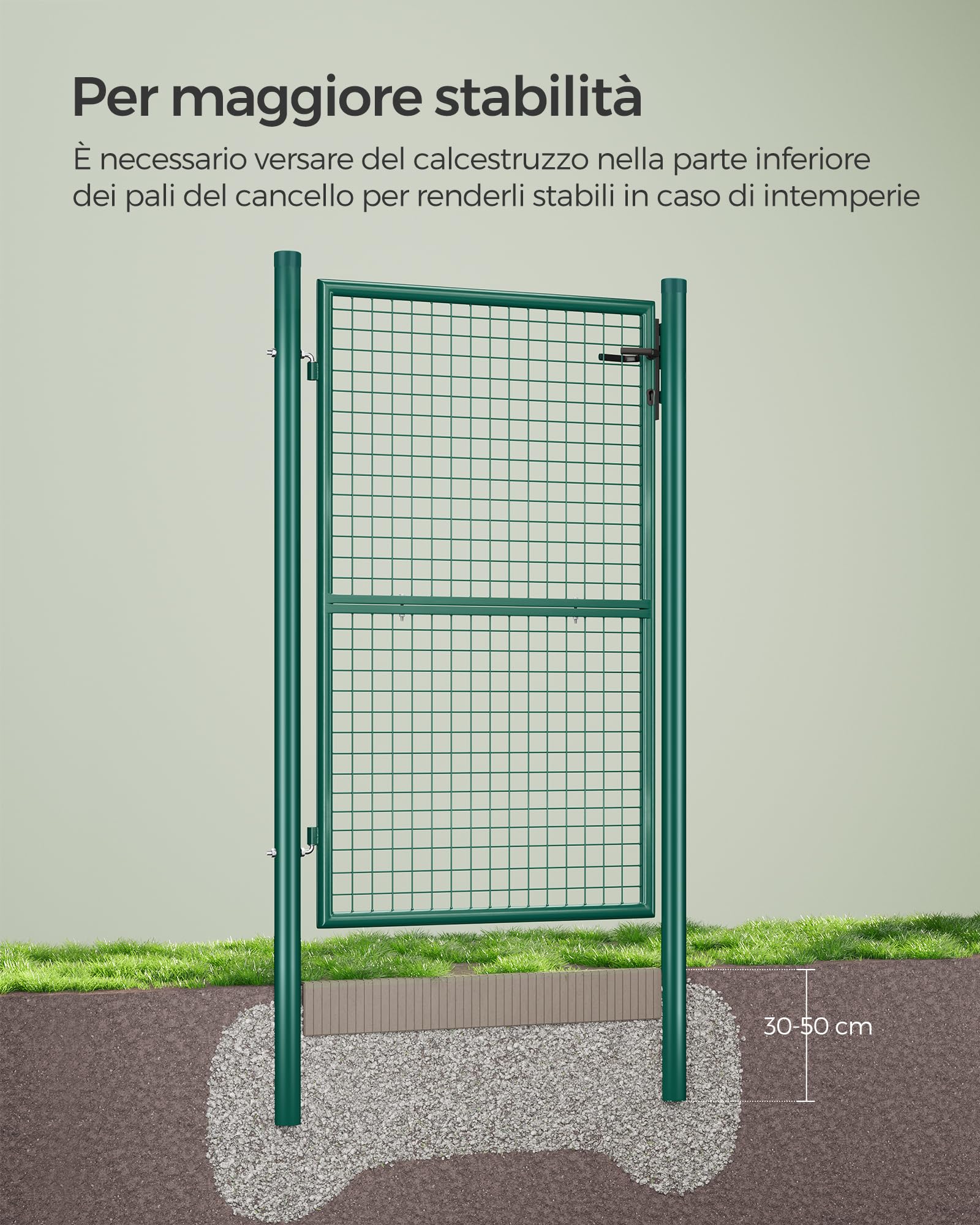 SONGMICS Cancello da Giardino, Cancelletto da Giardino, Acciaio Zincato con Serratura, Porta di 106 x 150 cm (L x H), Tubo Tondo, Cancello per Recinzione, Verde GGD200G