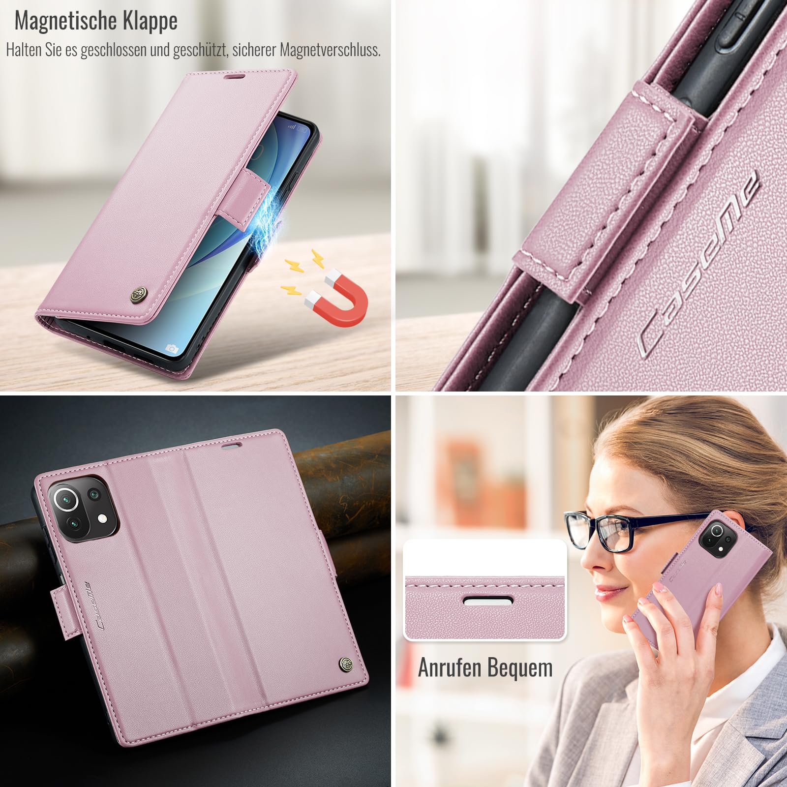 SUANPOT Cover Con Portafoglio Per Xiaomi 11 Lite, Custodia In Pelle Sintetica Con Blocco RFID, Slot Per Carte E Chiusura Magnetica, Colore Oro Rosa - 3