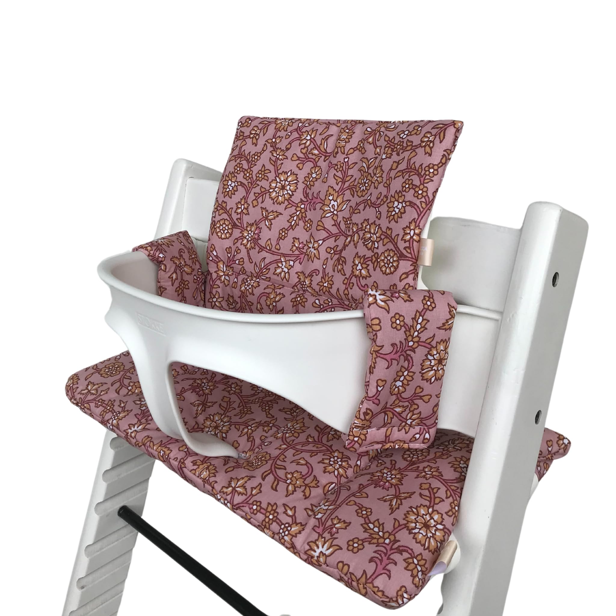 LUCCA kids Sitzkissen für Stokke Tripp Trapp Hochstuhl - laminierte Beschichtung zur einfachen Reinigung - ockerfarbene und rosa Blumen