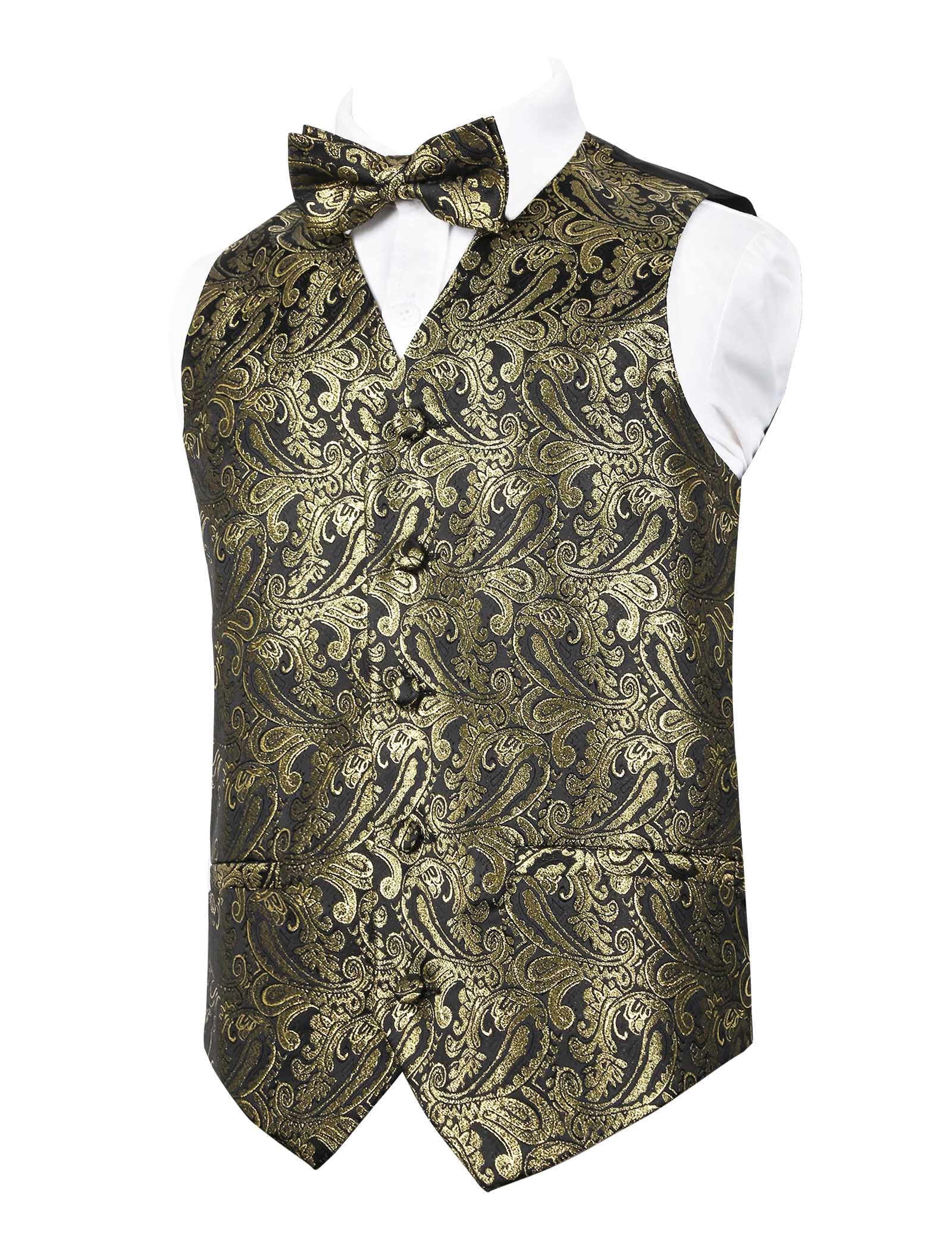 Alizeal Boys 2PCS Classic Pre-Tied Paisley Bow Tie Suit Vest Set