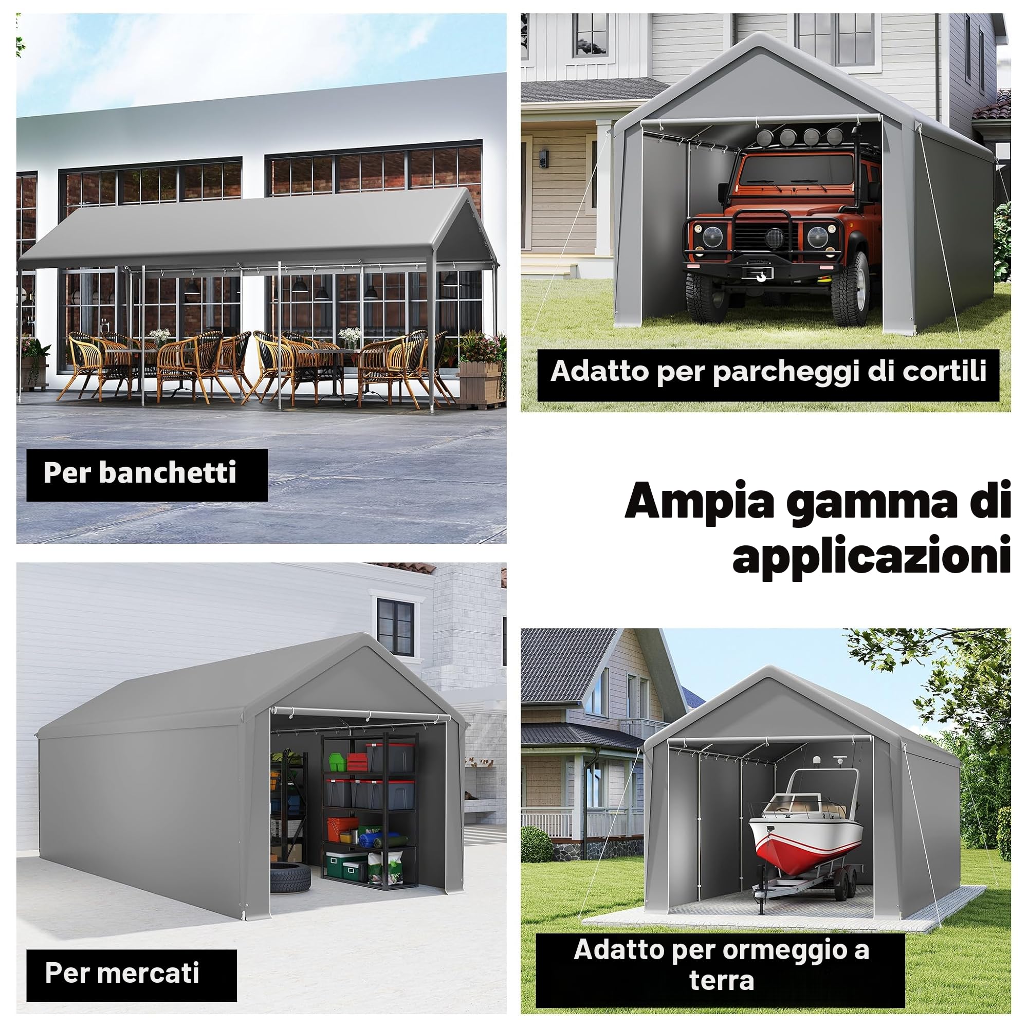 FIVMEN Carport tenda da campeggio 3 x 6 m con pareti laterali rimovibili resistente all'inverno grigio
