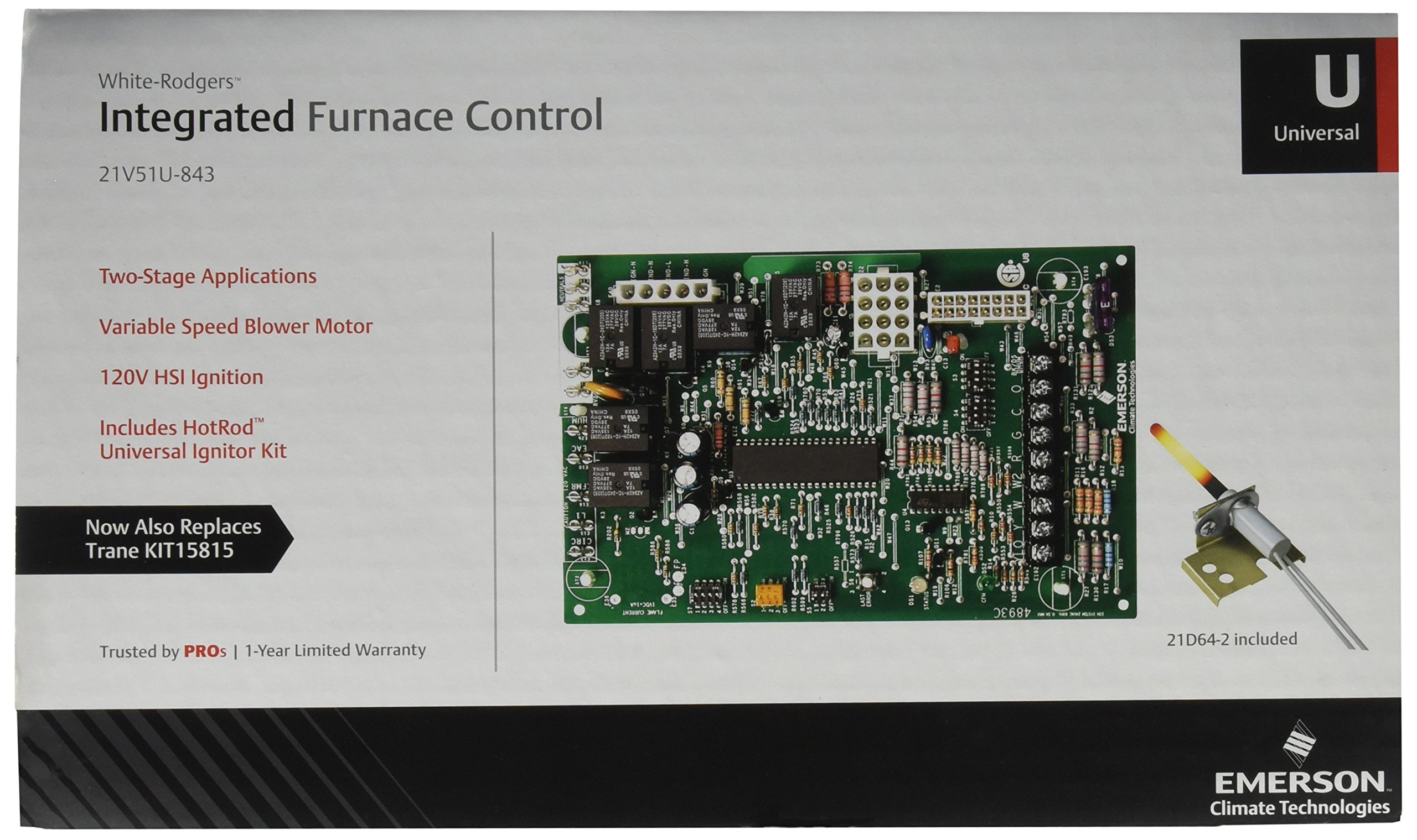 Emerson 21V51U-843 Universal Integrated Furnace Control Kit with Variable Speed Circulator