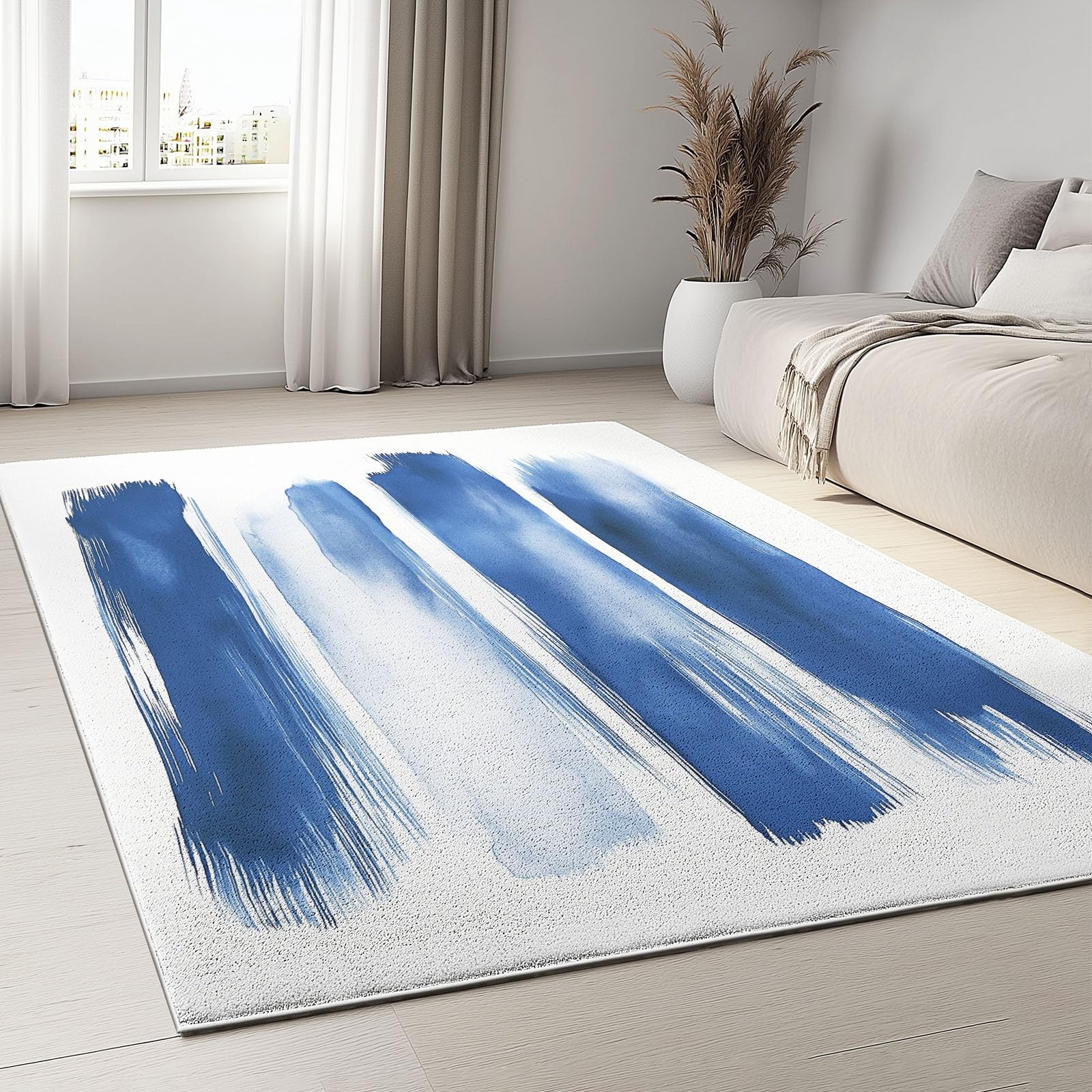 Tapis de salon bleu grand moelleux 120x170 pour chambre à coucher