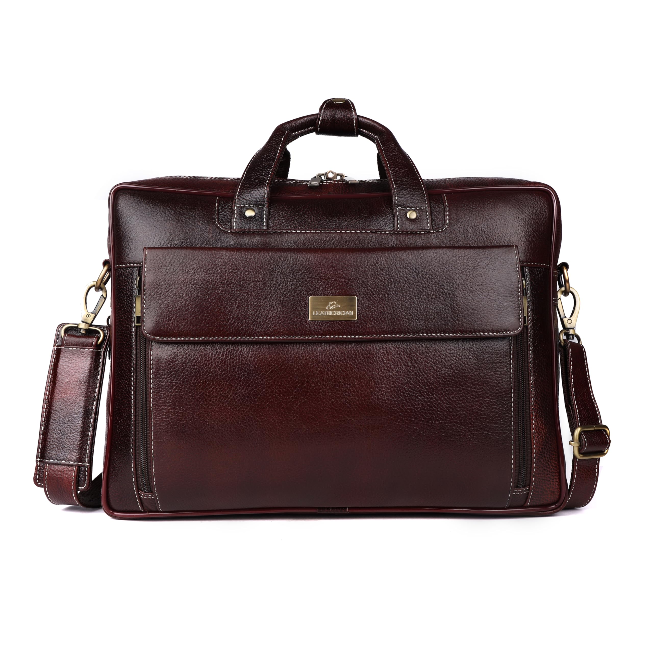 Genuine Leather Office Bag | 14/15/16 Inch Laptop Messenger Bag with Shoulder Strap, Water Resistant Multi-Compartment Travel Briefcase Compatible with MacBook, Dell, HP, Lenovo (Brown1)-image-38