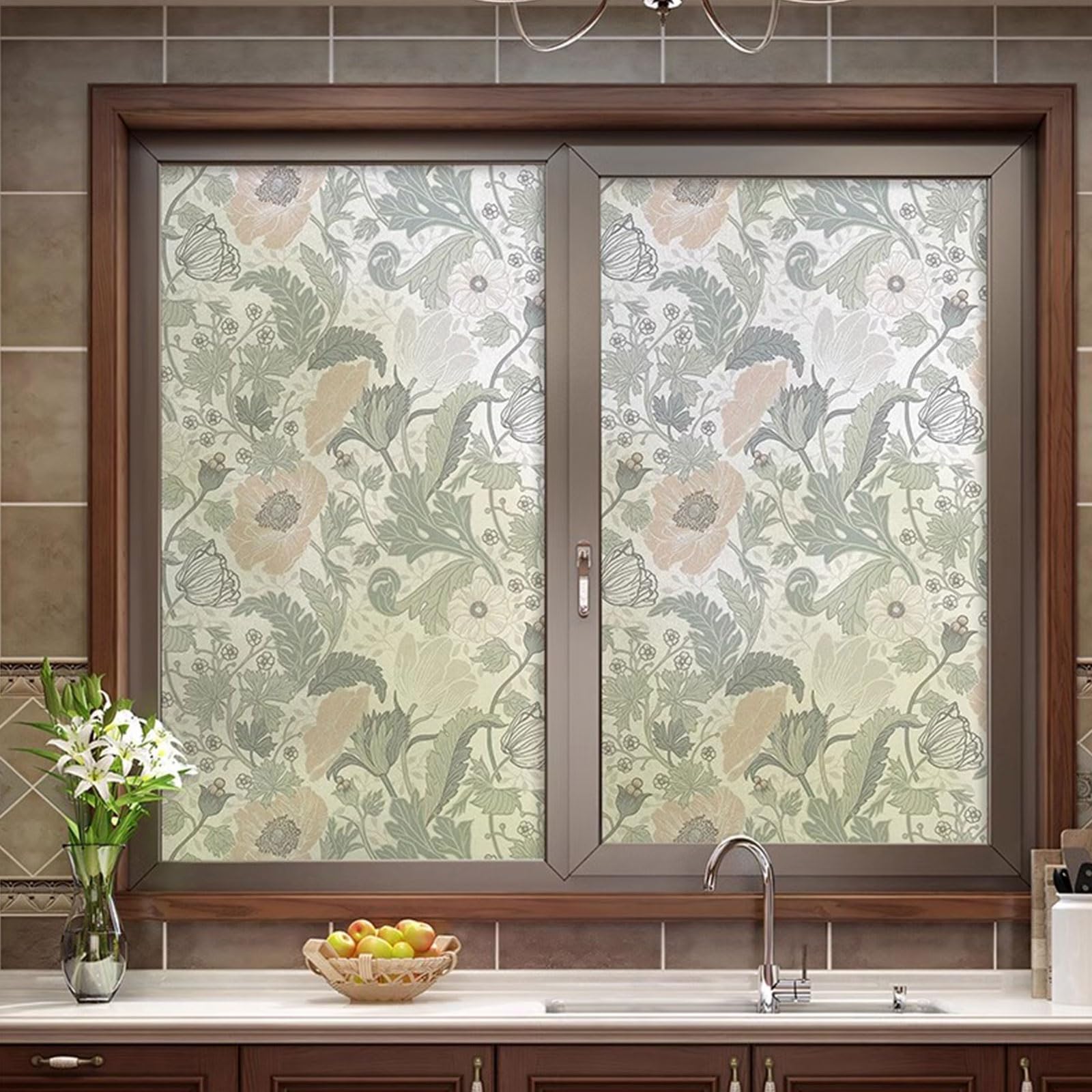 Eiauiuo Window Privacy Film With UV Protection – Vintage Floral Decorative Opaque Sun Protection Film For Home, DIY Glass Sticker, Static Adhesive, Removable & Temperature Holding(40x200cm)