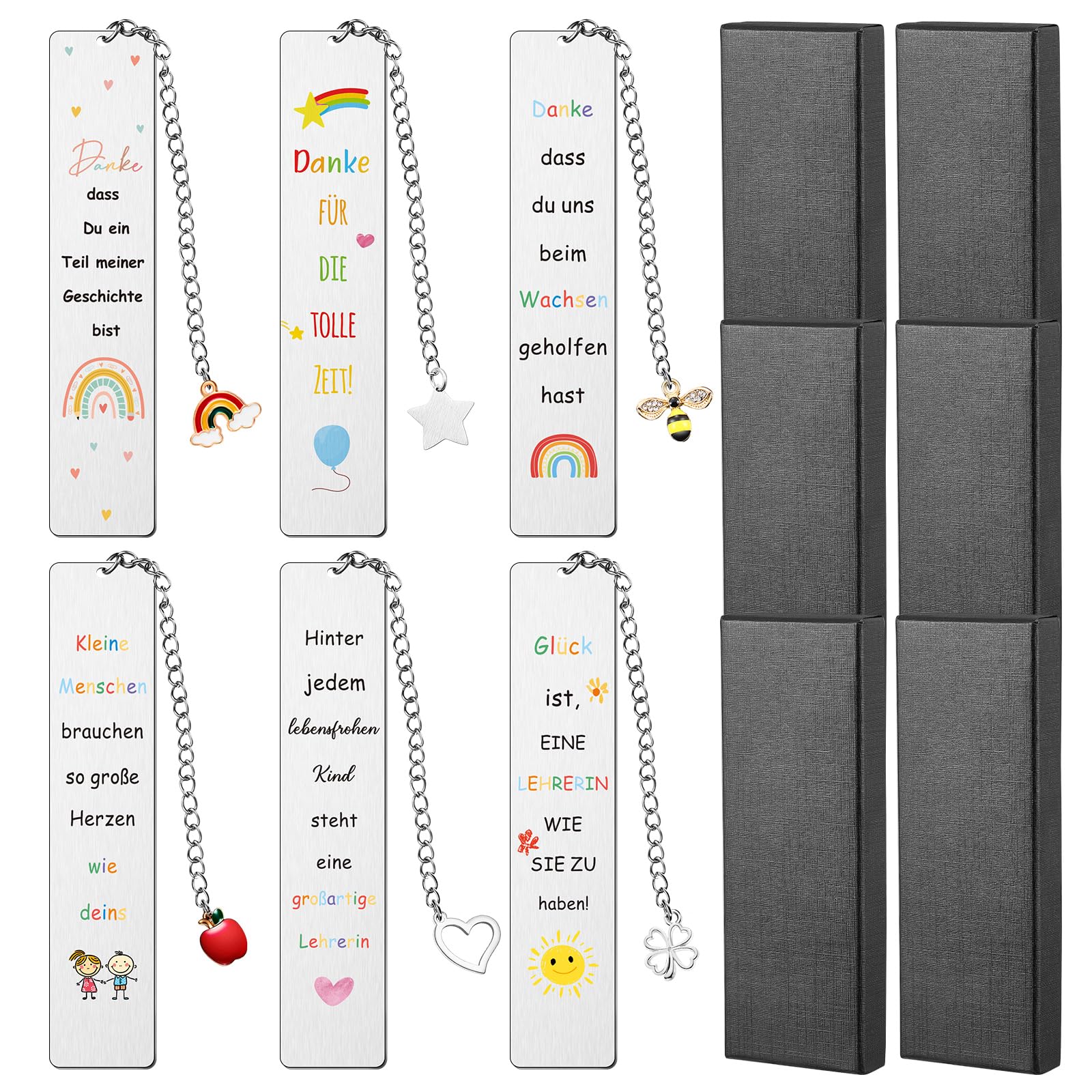 Otuuz 6 Set de Marcapáginas de Agradecimiento Regalos de Despedida para Profesores Marcapáginas Metálicos Inspiradores con Cajas de Regalo Regalos para Educadores Maestro Diploma Cumpleaños