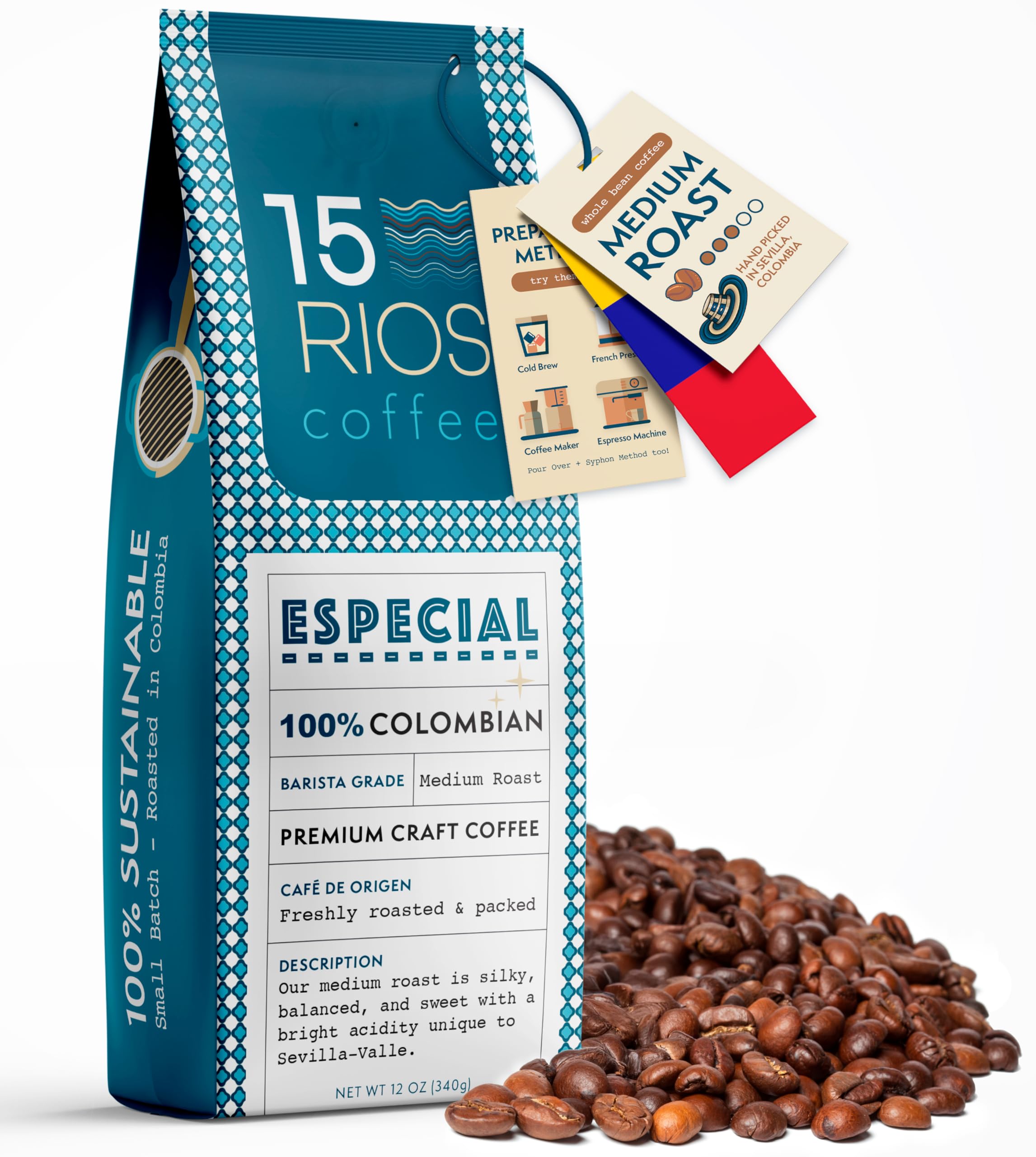 Colombian Whole Bean Coffee Medium Roast Sweet Nutty Notes Bold And Balanced Taste Handpicked Arabica Beans Fresh Roasted High Altitude Single Origin Small Batch Craft Specialty Rich Coffee Gift 12oz