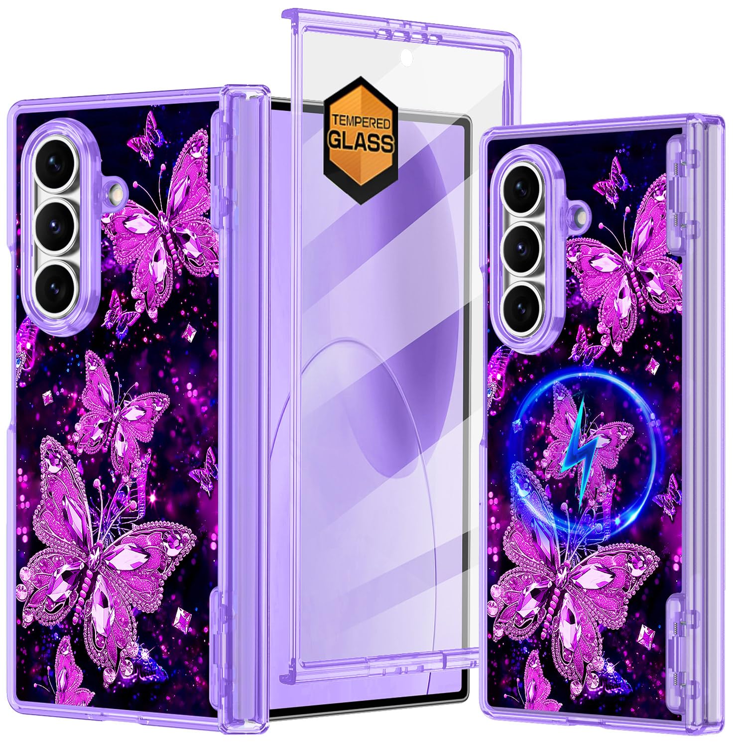 Photo 1 of Hekodonk for Galaxy Z Fold 7 Case,[Compatible with MagSafe][Glow in The Dark][Front Screen Protector][Stand][Hinge Protection],Slim Fit for Women Girls for Samsung Galaxy Z Fold 7,All Purple