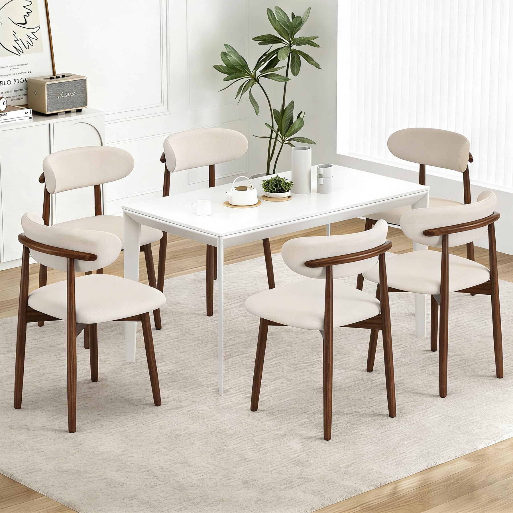 Takumi∞X Sillas de Comedor Pack 4 Cadeiras Sala Jantar Sillas Salon de Comedor Modernas Sillas de Comedor de Madera Nordica Sillas de Cocina Tela de Lino Tapizadas Sillas de Comedor