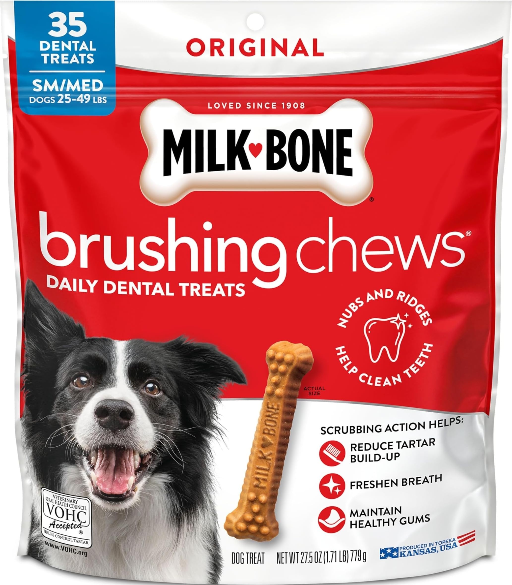 Milk-Bone Brushing Chews, Small/Medium, Original Flavor, 35 Dental Treats