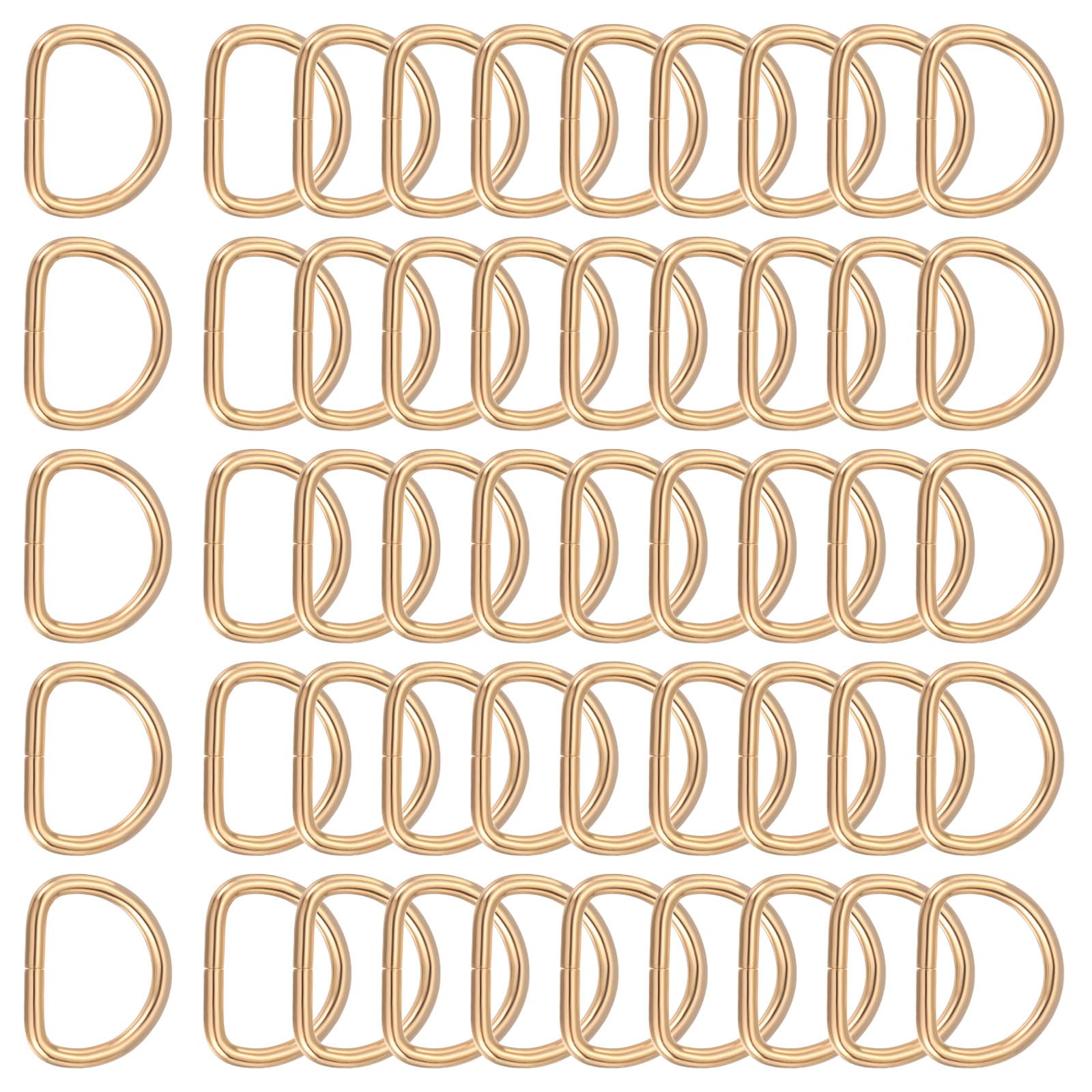 PATIKIL Metal D Ring, (13mm, Light Gold)(50 Pcs), Heavy Duty Welded Solid D Rings Metal D Buckle, Suit for Bags/Backpack/Wallets/Leather/Straps/Webbing/Pet Collars/Hardware Assorted