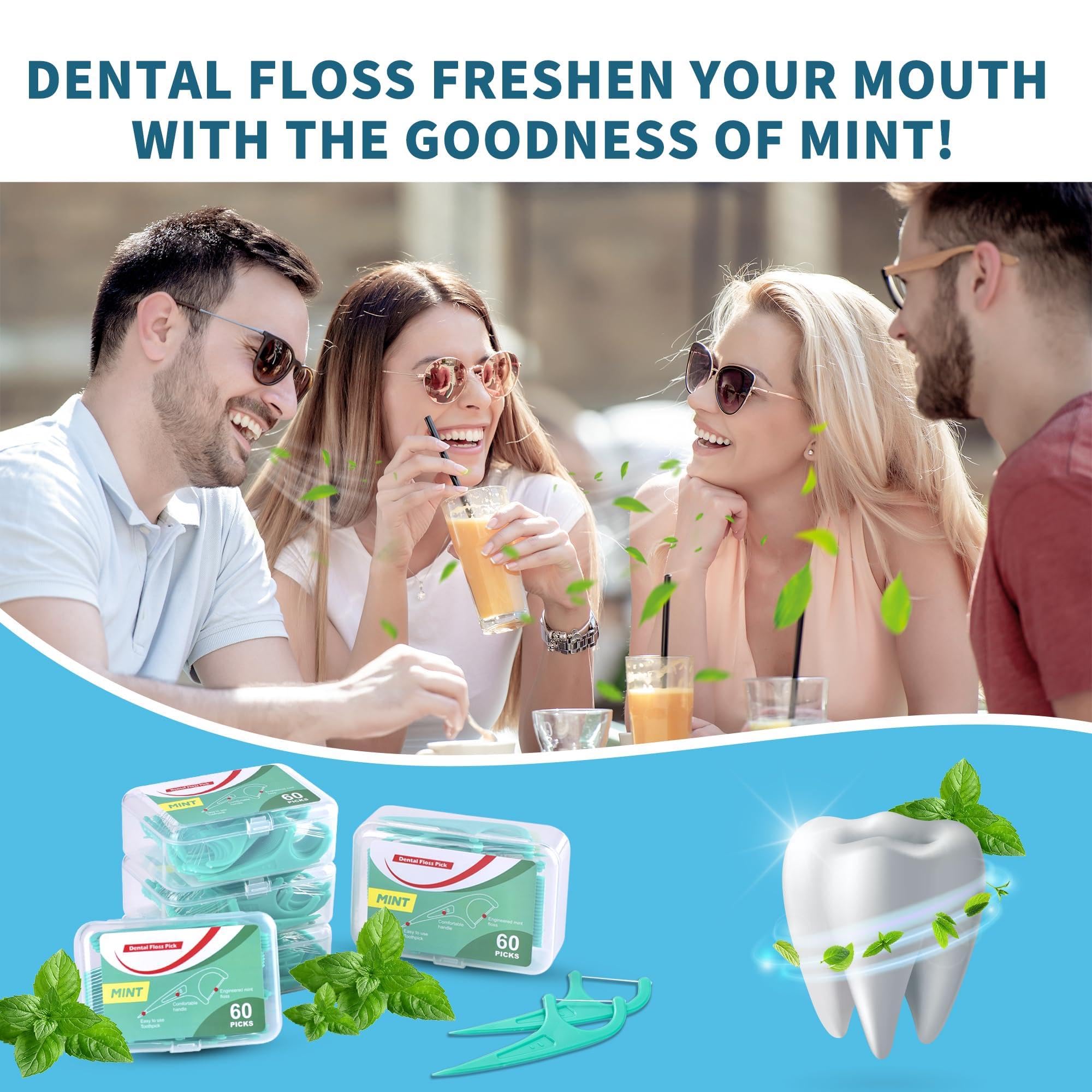 300 Pcs Filo Interdentale in UHMWPE con Sapore di Menta Piperita con Scatola di Conservazione Igienico e Portatile Cura Dentistica per Tutta Famiglia