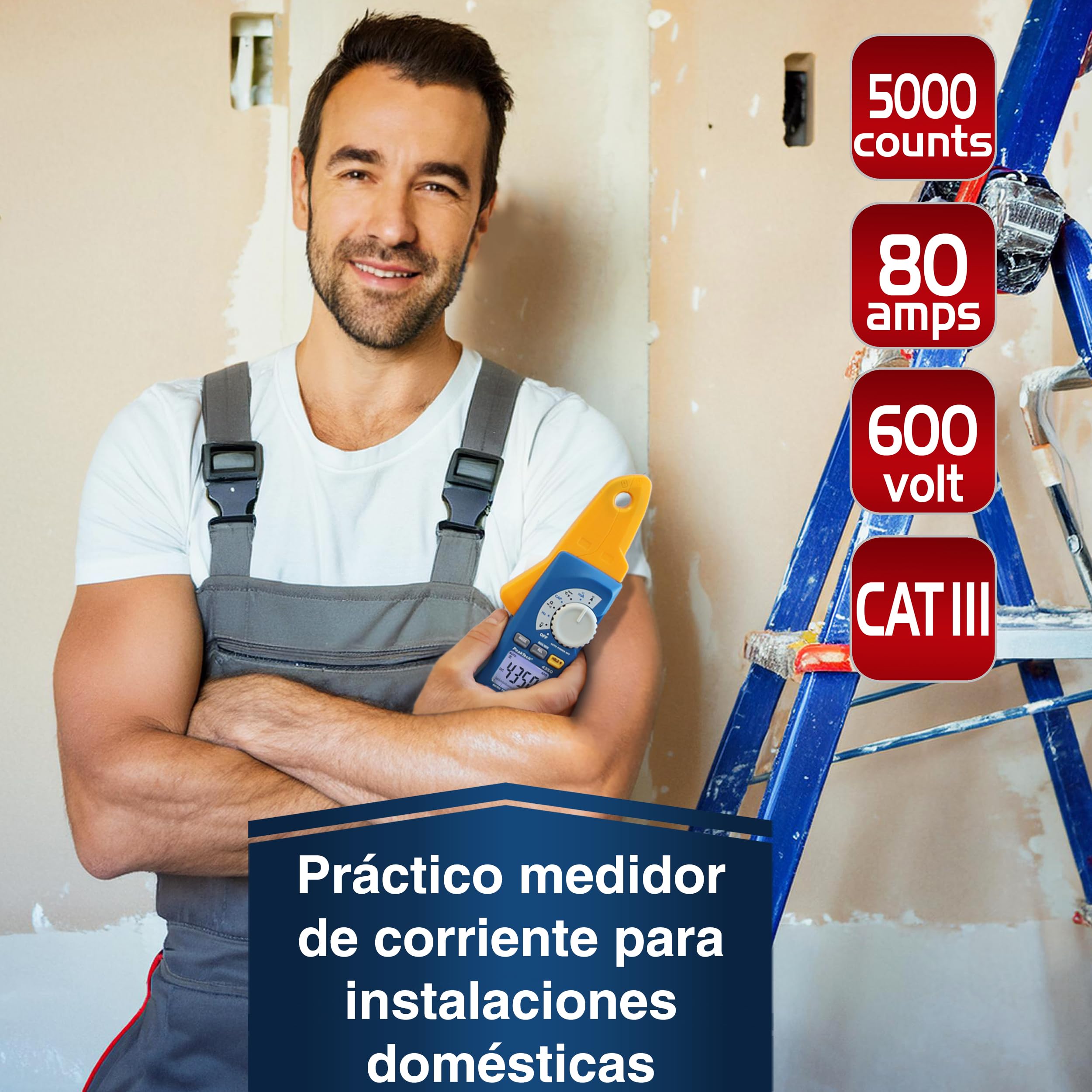 PeakTech 4350 – Pinza de corriente RMS 80A CA/CC, digital, amperimétrica, de corriente, rango automático, 4000 cuentas voltímetro sin contacto, probador de continuidad - Max 600V