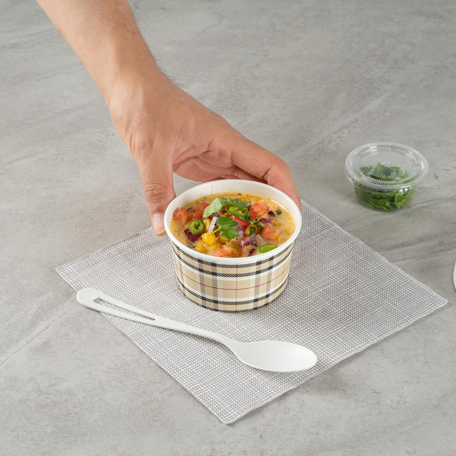 Restaurantware Coppetta 8 Ounce Dessert Cups, 200 Disposable Ice Cream Cups - Lids Sold Separately, Sturdy, Plaid Paper FroYo Bowls, For Hot And Cold Foods, Perfect For Gelato Or Mousse