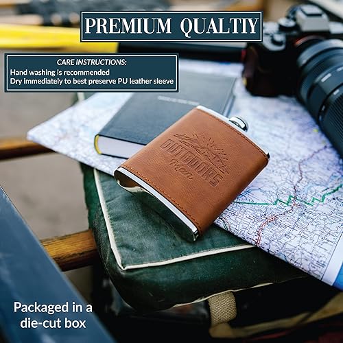 Miniatura 3 de Pavilion - Hombre al aire libre 8 oz acero inoxidable PU cuero frasco al aire libre Woodsy senderismo camping montaña hombres senderismo regalo