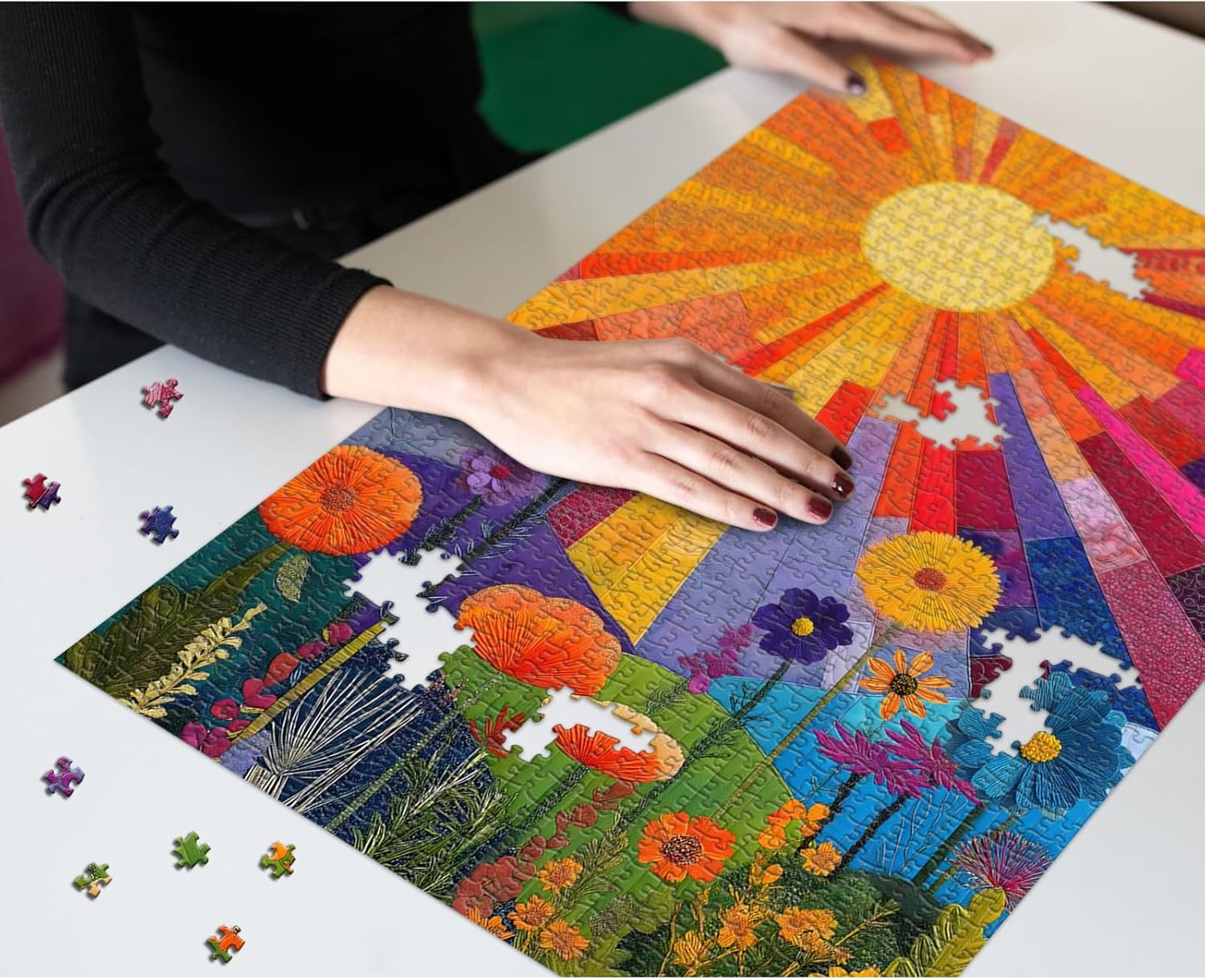 Floral Puzzles for Adults 1000 Pieces, Larkipuzz Colorful Wildflower Puzzle Patch Rainbow Art, Hard Challenging Patchwork Sunlight Theme as Home Decor