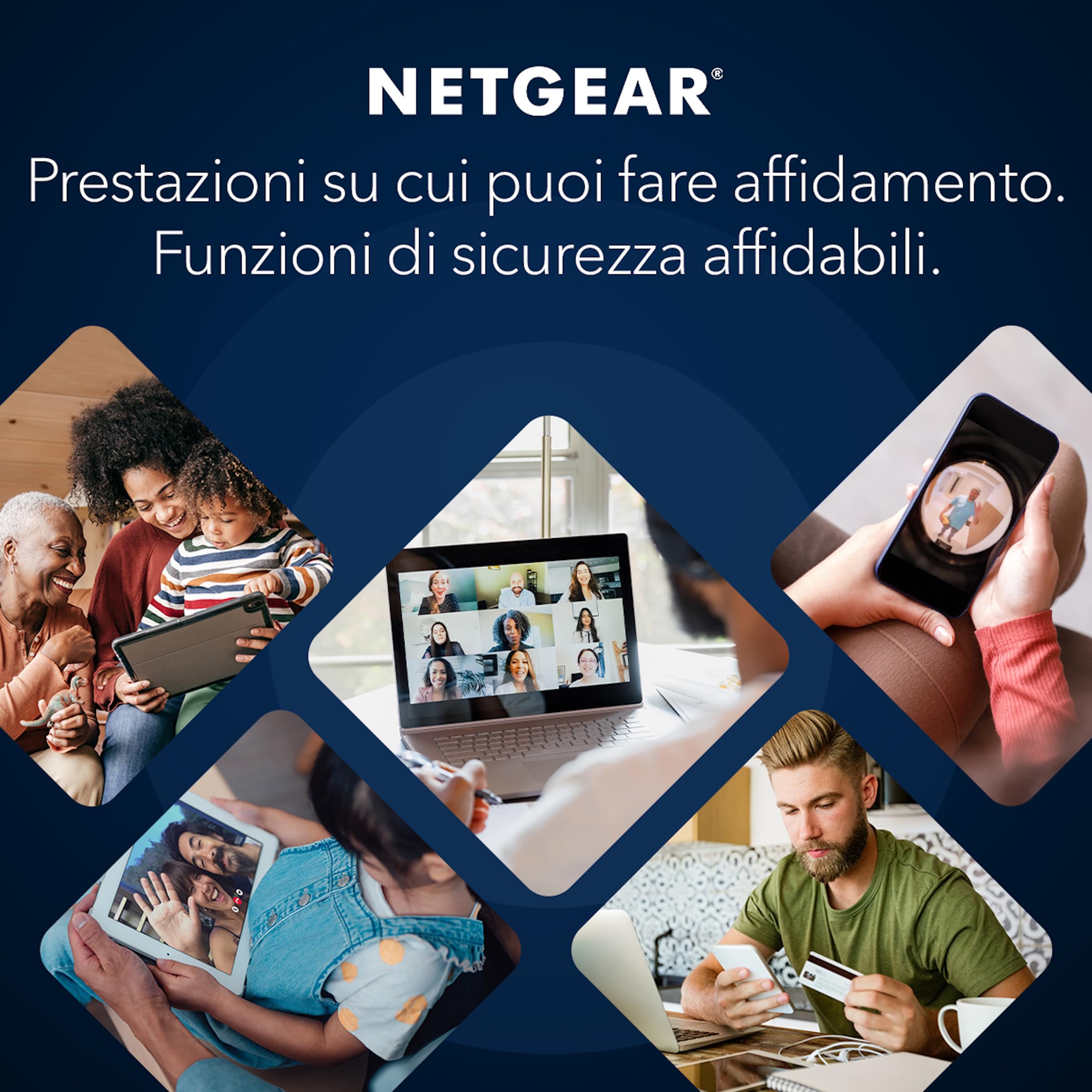 Router NETGEAR Nighthawk Tri-band WiFi 6E (RAXE300) funzioni di sicurezza, velocità Gigabit AXE7800 Wireless (fino a 7,8 Gbps), nuova banda da 6 GHz, 8 flussi coprono fino a 185 m2, 40 dispositivi