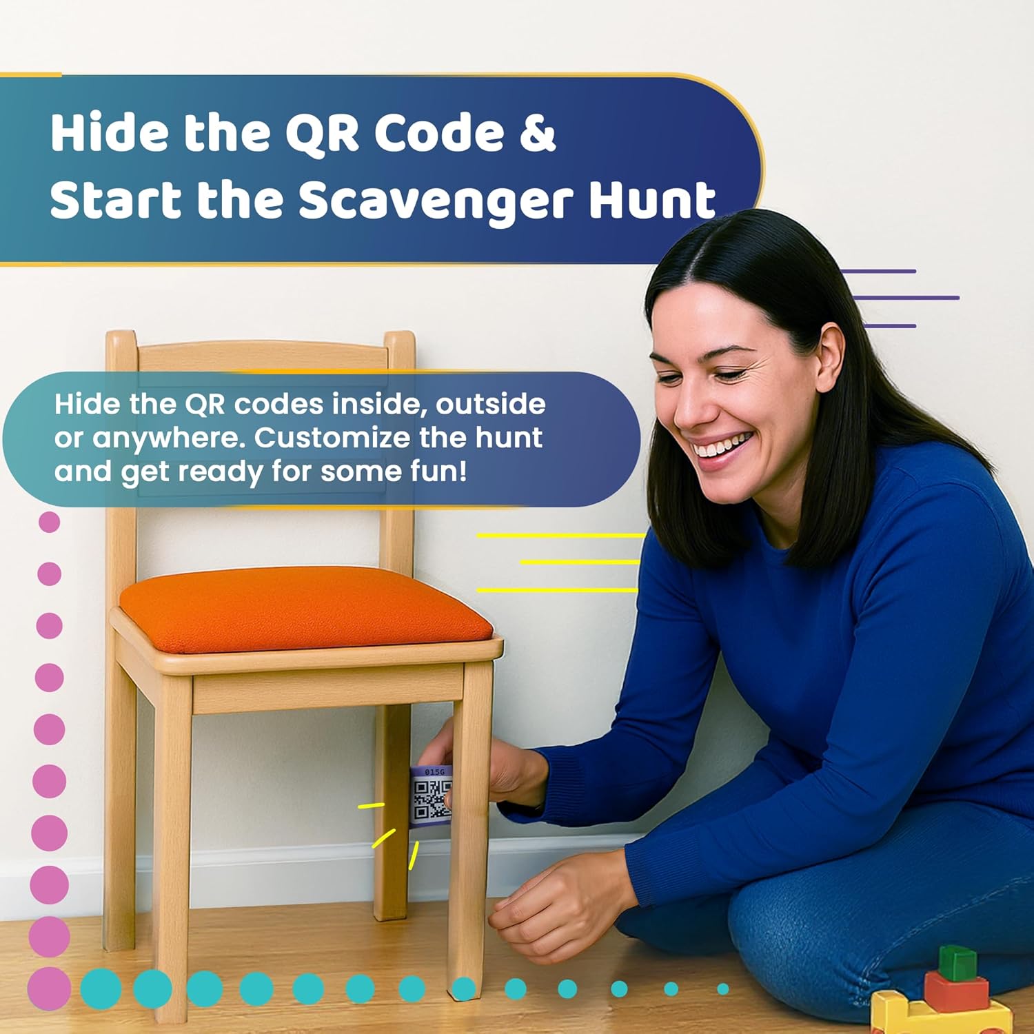 QR Hunter | QR Code Tile Sticker Pack | Includes 5 Treasure Hunt Game Tiles for All Ages | Custom Scavenger Hunts and QR Code Adventure | Free iOS and Android Compatible App Included | Made in the USA