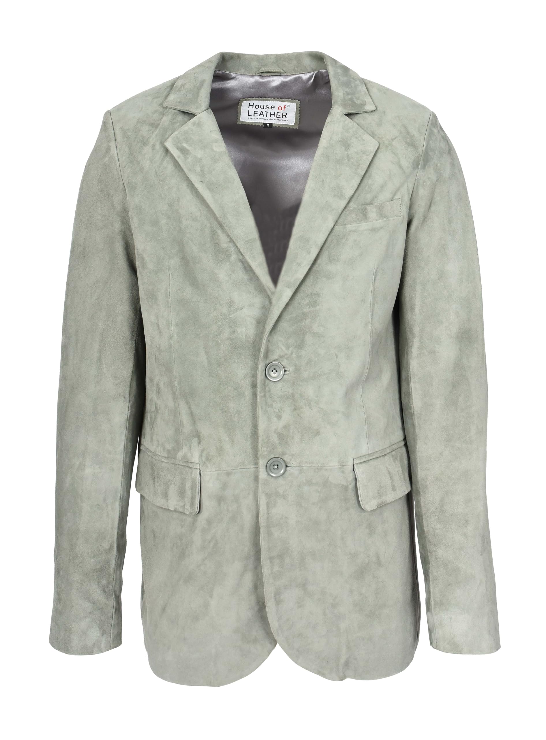 House Of Leather Men's Grey Real Goat Suede Blazer, Two Button Classic Jacket, Zavi (Uk, Alpha, L, Regular, Regular, )