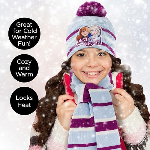 Miniatura 2 de Disney Frozen Girls - Conjunto de bufanda y guantes de invierno para niñas de 2 a 4 años, bufandas y guantes para niños de Frozen de Elsa y Anna, 4-7