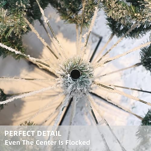 Miniatura 6 de Árbol de Navidad artificial preiluminado de 6 pies con nieve flocado, decoración navideña para fiesta de oficina en casa con 1000 puntas de rama,