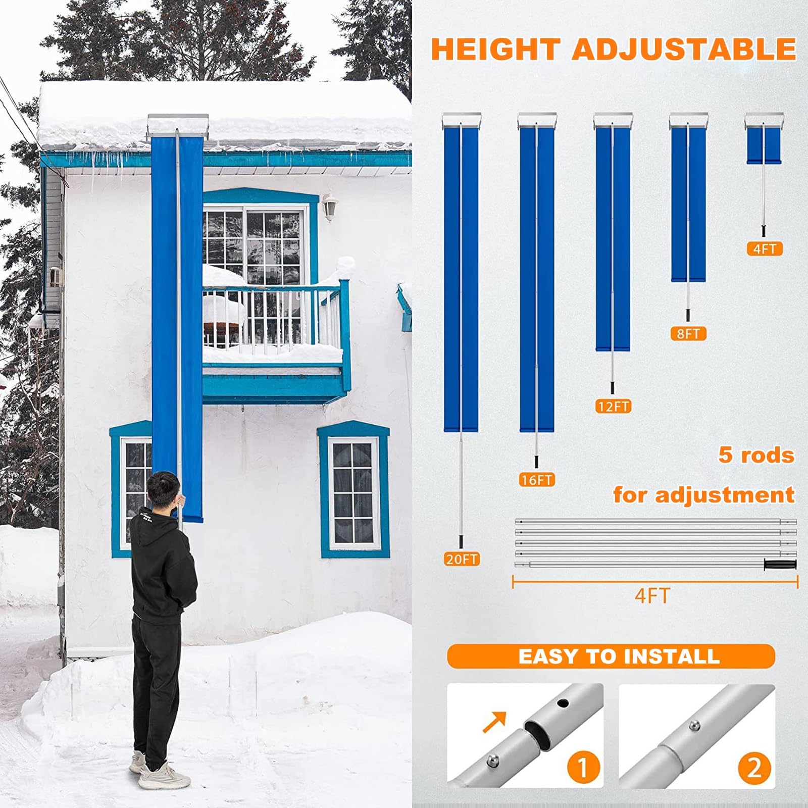 Pala Nieve, Multifuncional Ensamblada Ajuste de Longitud de 5 Niveles Pala de Nieve Es Fácil de Operar Evita Accidentes por Caídas Es Liviana Y Conveniente