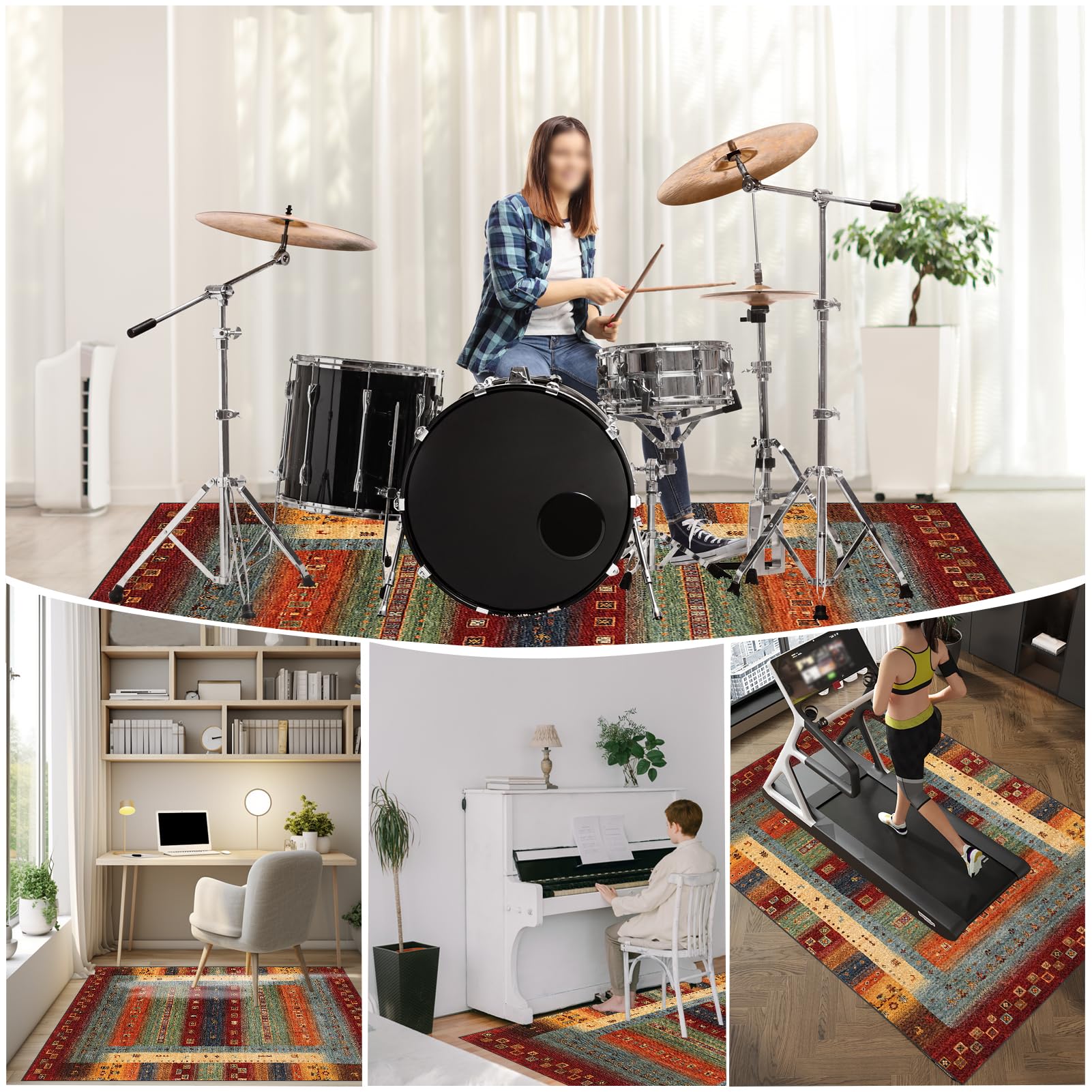 Tapis de Tambour, Tapis Insonorisant, Tapis pour Batterie, Tapis de Batterie Antidérapant, Tapis Batterie Electronique pour Grosse Caisse, Caisse Claire et Instruments 140 x 120 cm