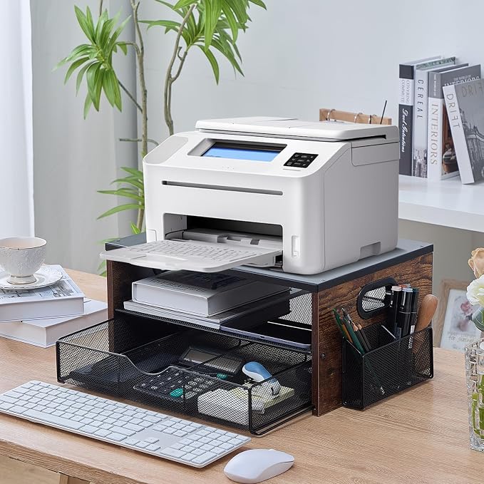 Soporte para impresora de escritorio con almacenamiento 2 niveles miniatura 3