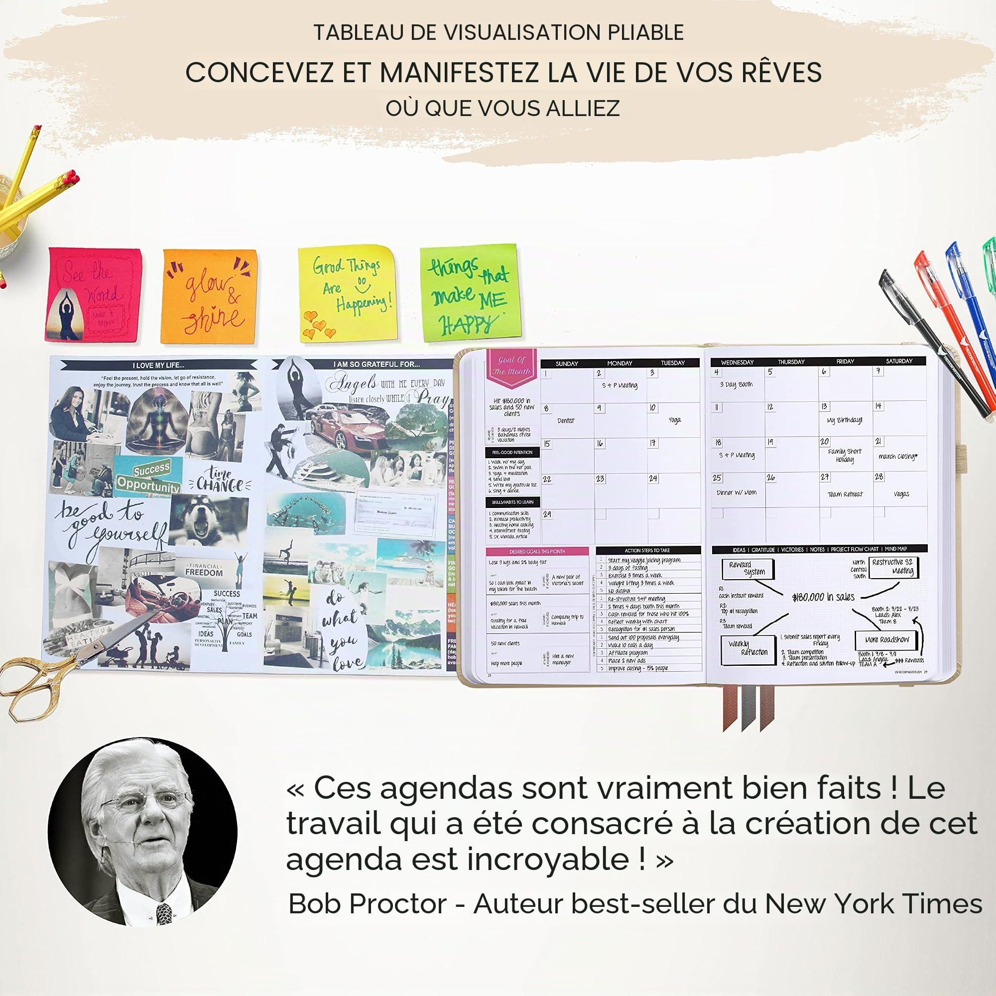 Deluxe Law of Attraction Agenda de vie – Un voyage de 12 mois pour augmenter la productivité, l'objectif et le bonheur – Planificateur d'objectifs hebdomadaires, journal de gratitude + autocollants